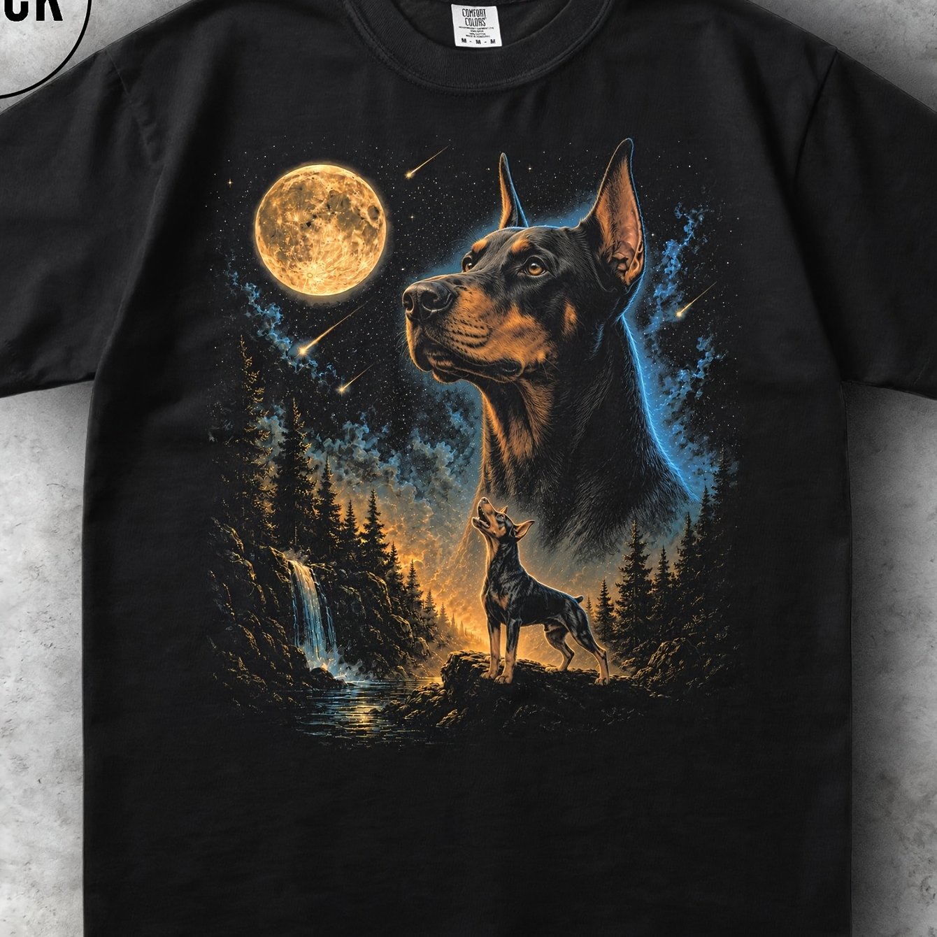 Image of Doberman Dog Lean Breed Portrait Vintage 90s Retro Pet T Shirt Men 180g Cotton Tee Male