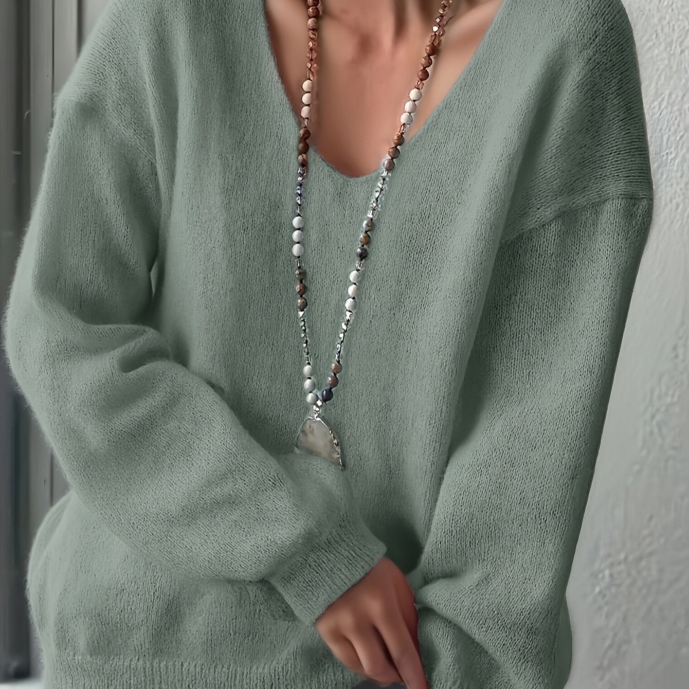 E-shop Lazy Style V-Ausschnitt Easy Sweater, lockere und vielseitige Strickware, sanftes Top für den täglichen Weg zur Arbeit