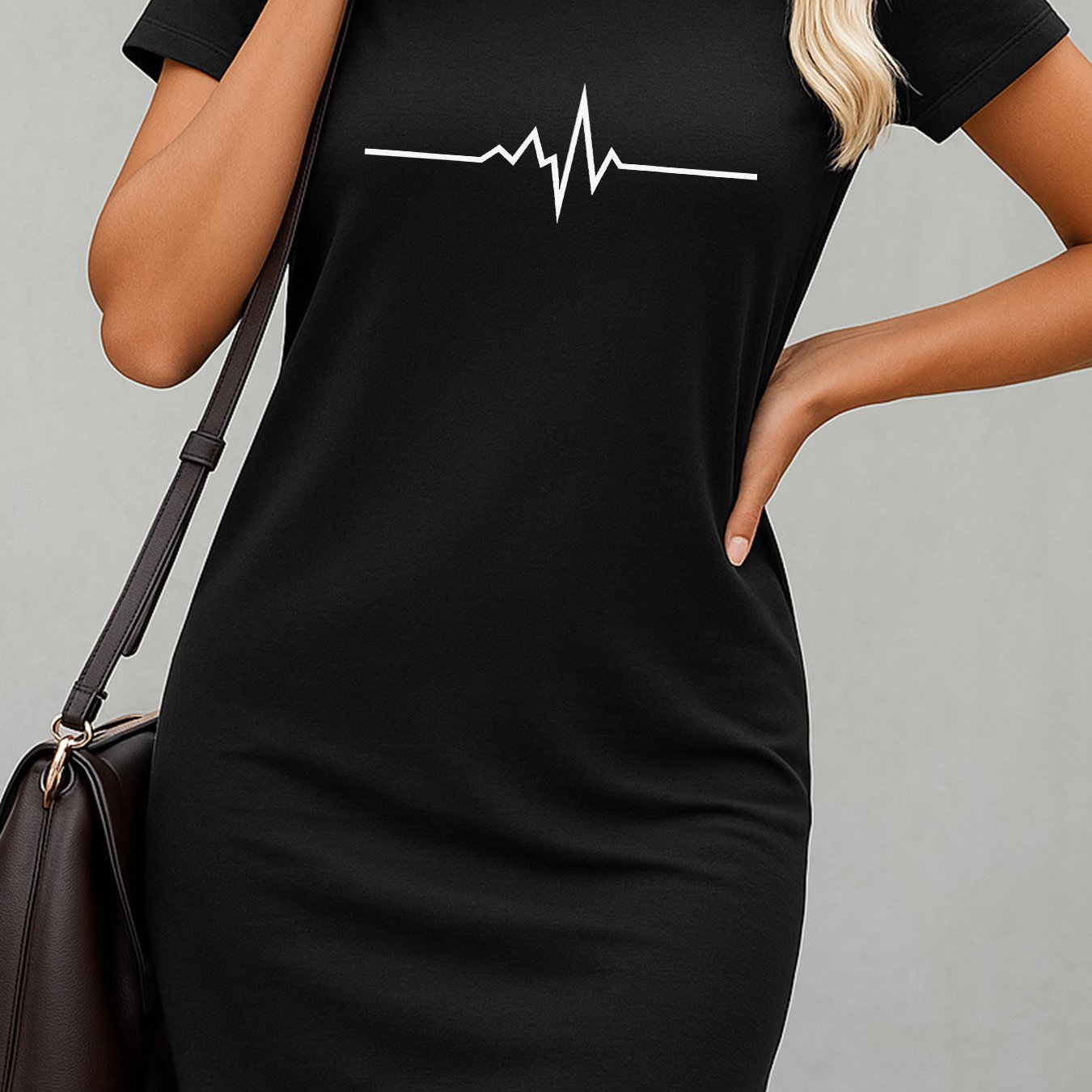 TEMU Plus Size Women's Heartbeat Short Sleeve T-shirt Dress, Summer Comfortable Casual Dress D498