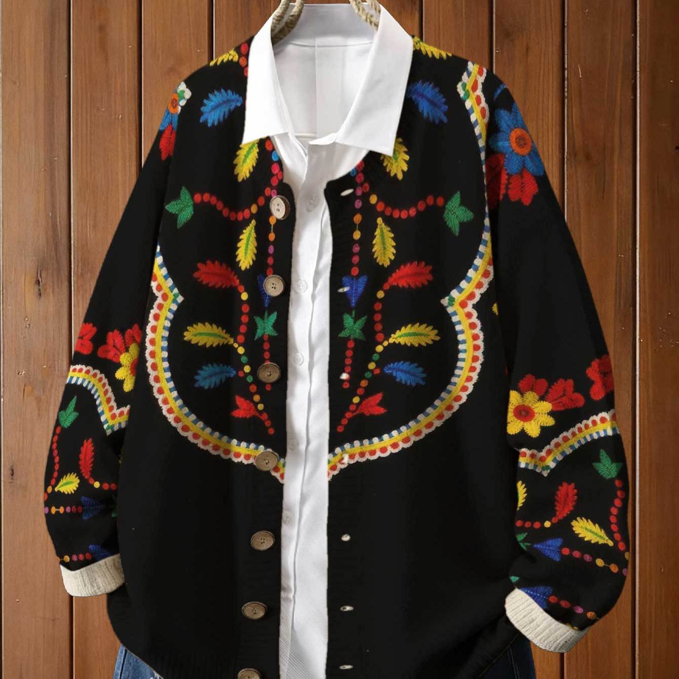 TEMU Women's Button Cardigan, Colorful Floral Print, Long Sleeve Open Front Casual Top, Autumn Winter Outfit
