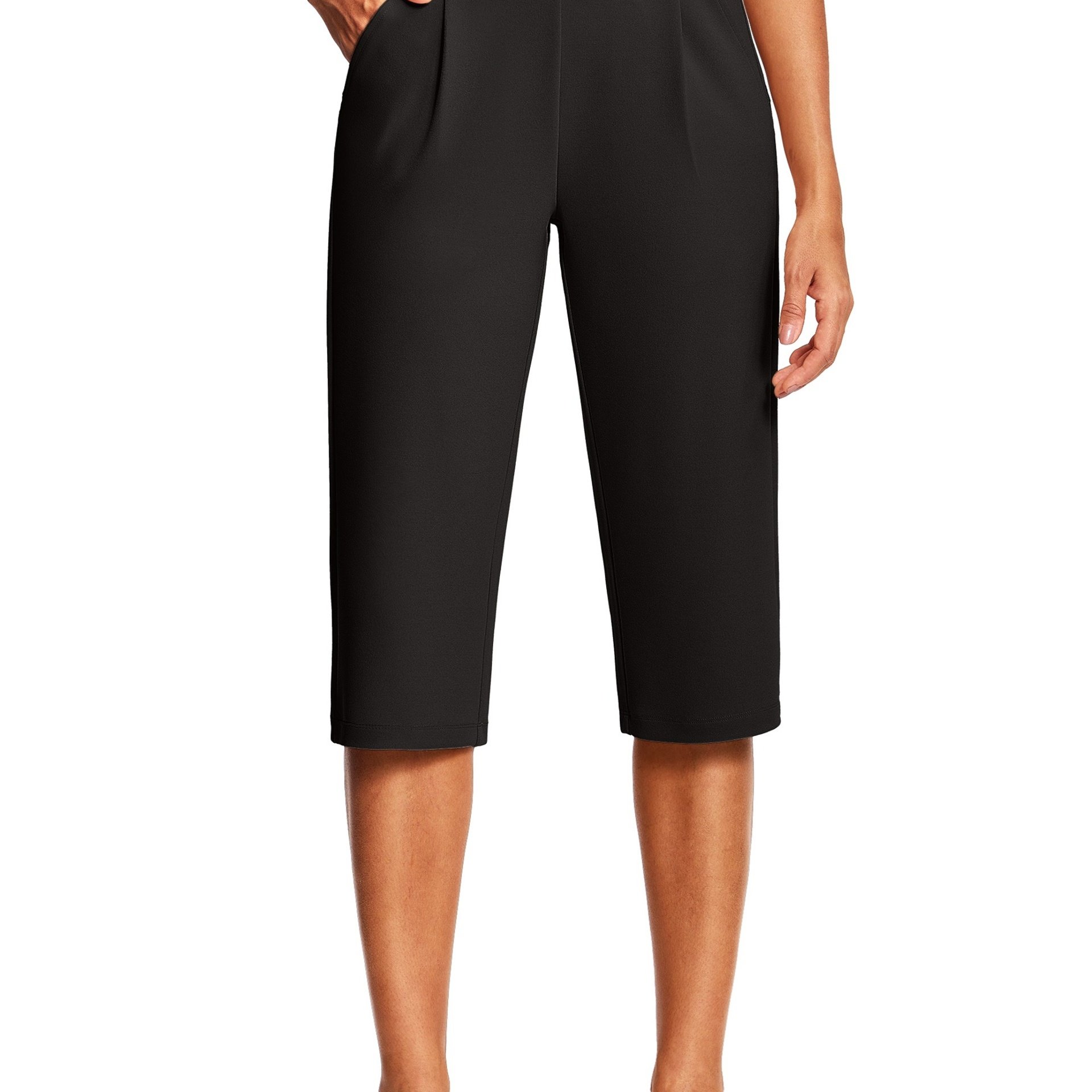 Image of 18" Capri Pants For Women High Waisted Pleated Dressy Women's Capris With Pockets For Summer Work Business Casual