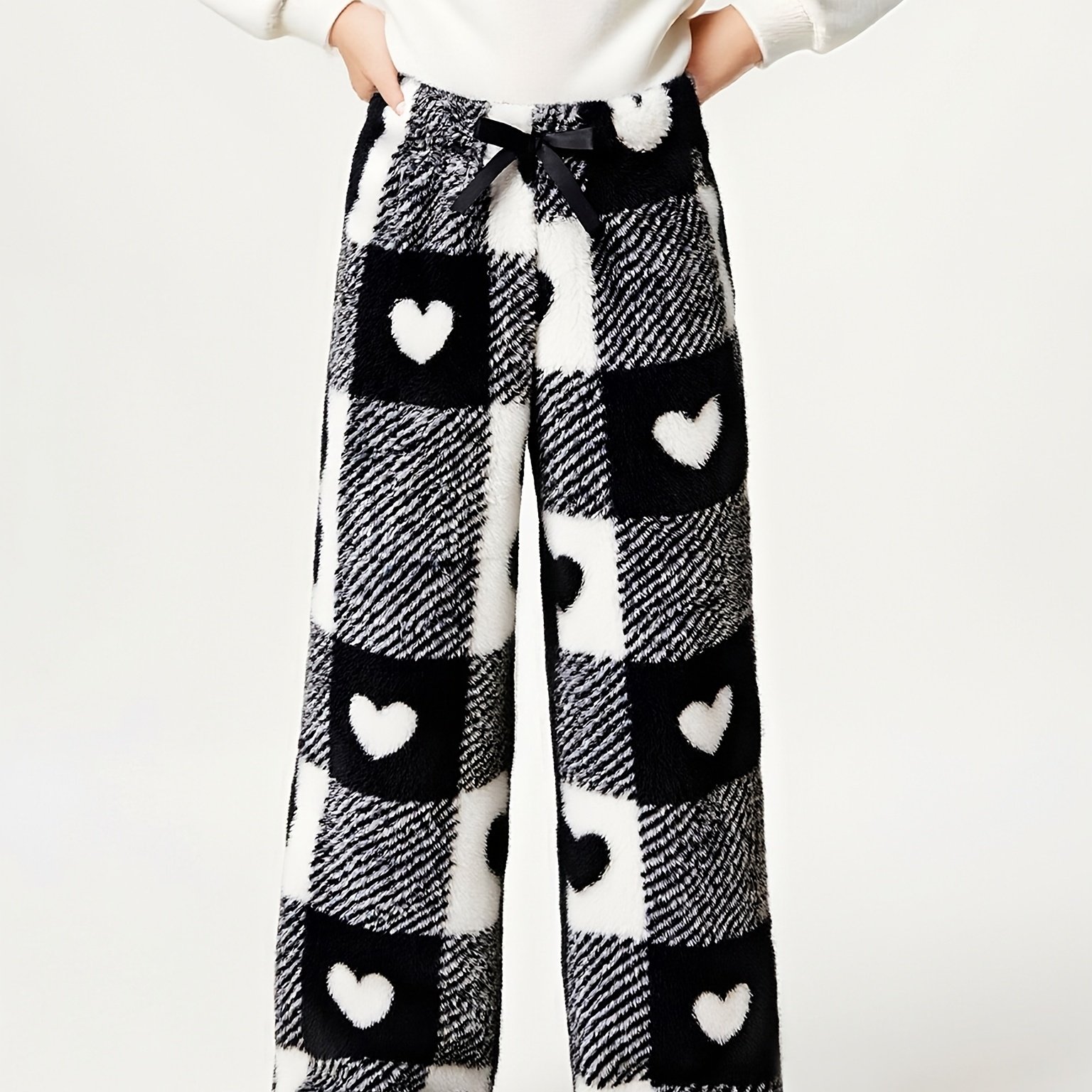 Suitable For Autumn/winter - Girls Size 120-160, Fashionable And Trendy -pattern Print Plush Casual Straight Long Pants, For Outdoor
