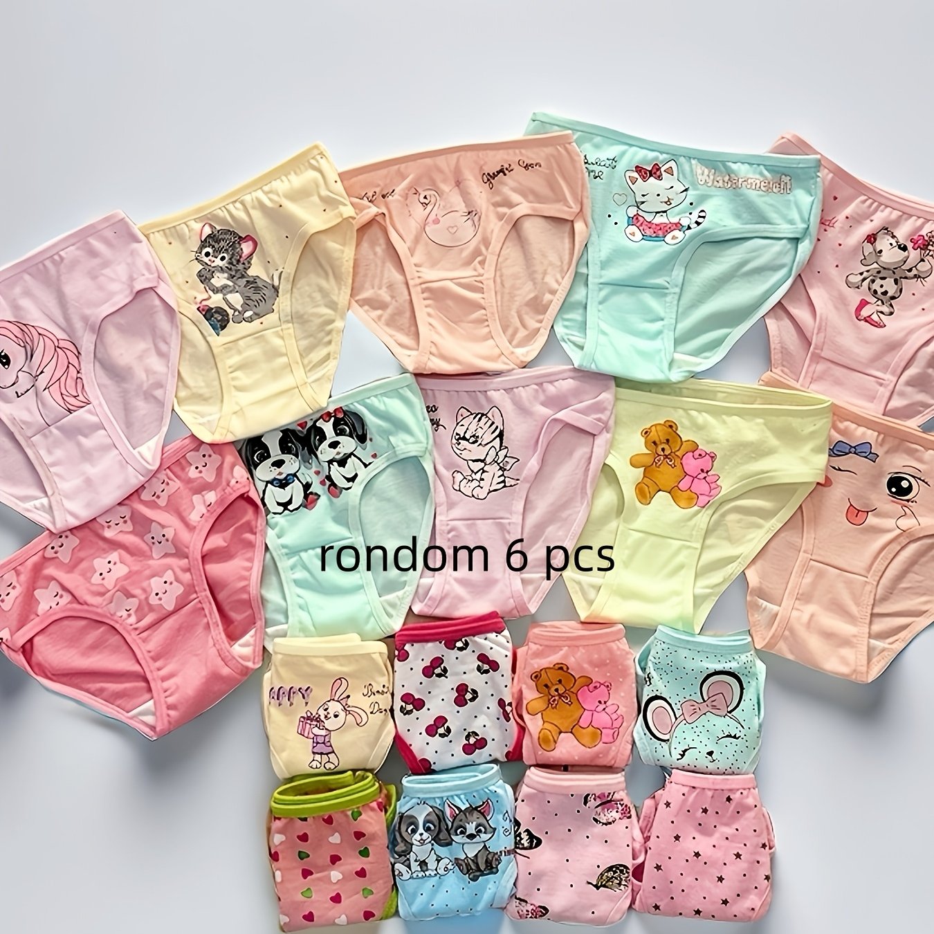 6-pack Random Mixed Color Cute Pattern Comfortable And Soft Girls' Triangle Underwear