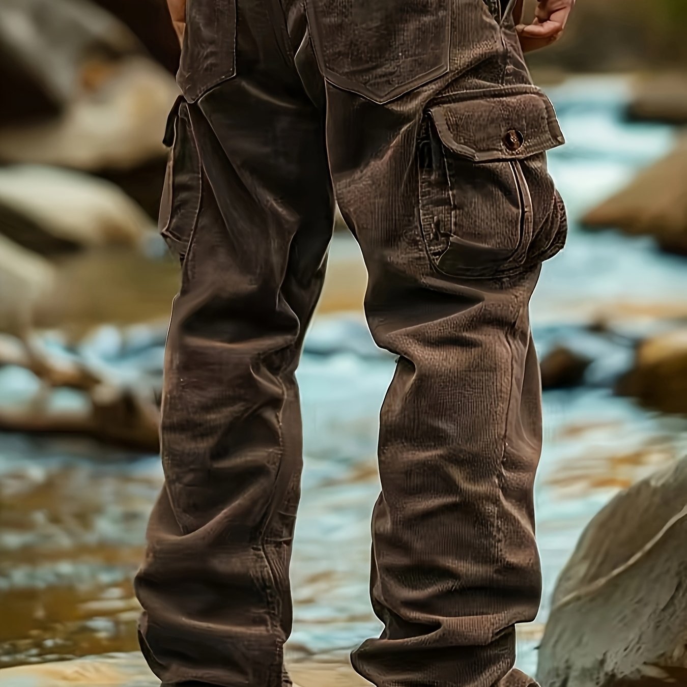 Image of Men's Corduroy Three-dimensional Pocket Woven Cargo Pants, Solid Color Casual Trousers, Men's Long Pants With Zipper, Comfortable And Breathable For Casual Daily And Holiday Wear, Fashion Style