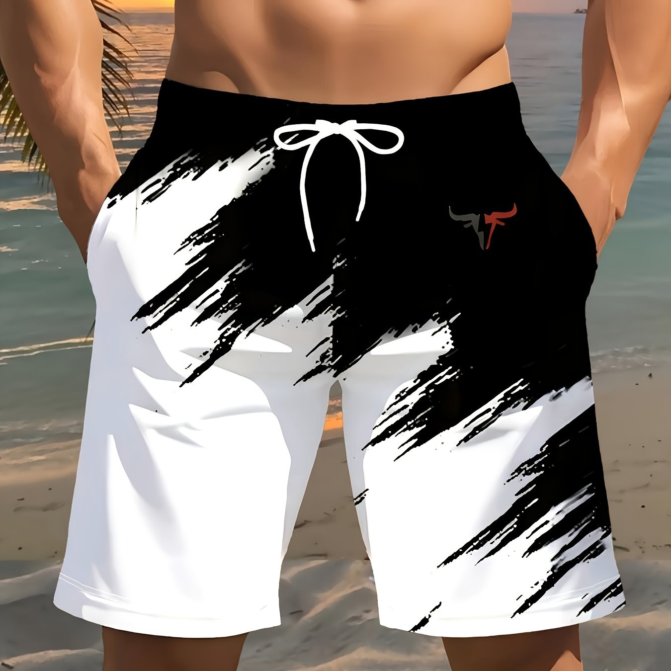 TEMU Men's Fashion Trend 3d Printed Casual Sports Swimming Beach Shorts, Drawstring Waist Design, Suitable Beach Vacation, Surfing, Daily Casual Occasions, Men's Summer Item, Suitable Holiday Gifts