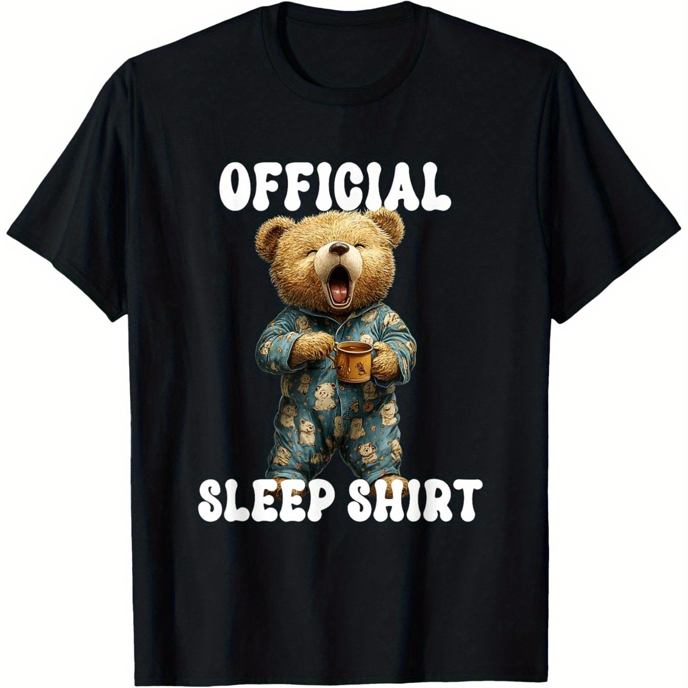 Image of Official Sleepwear T-shirt Featuring A Yawning , With A Round Neck Print. This Casual Sports Shirt Is Perfect For Outdoor Wear , Summer, Autumn, And, Made From