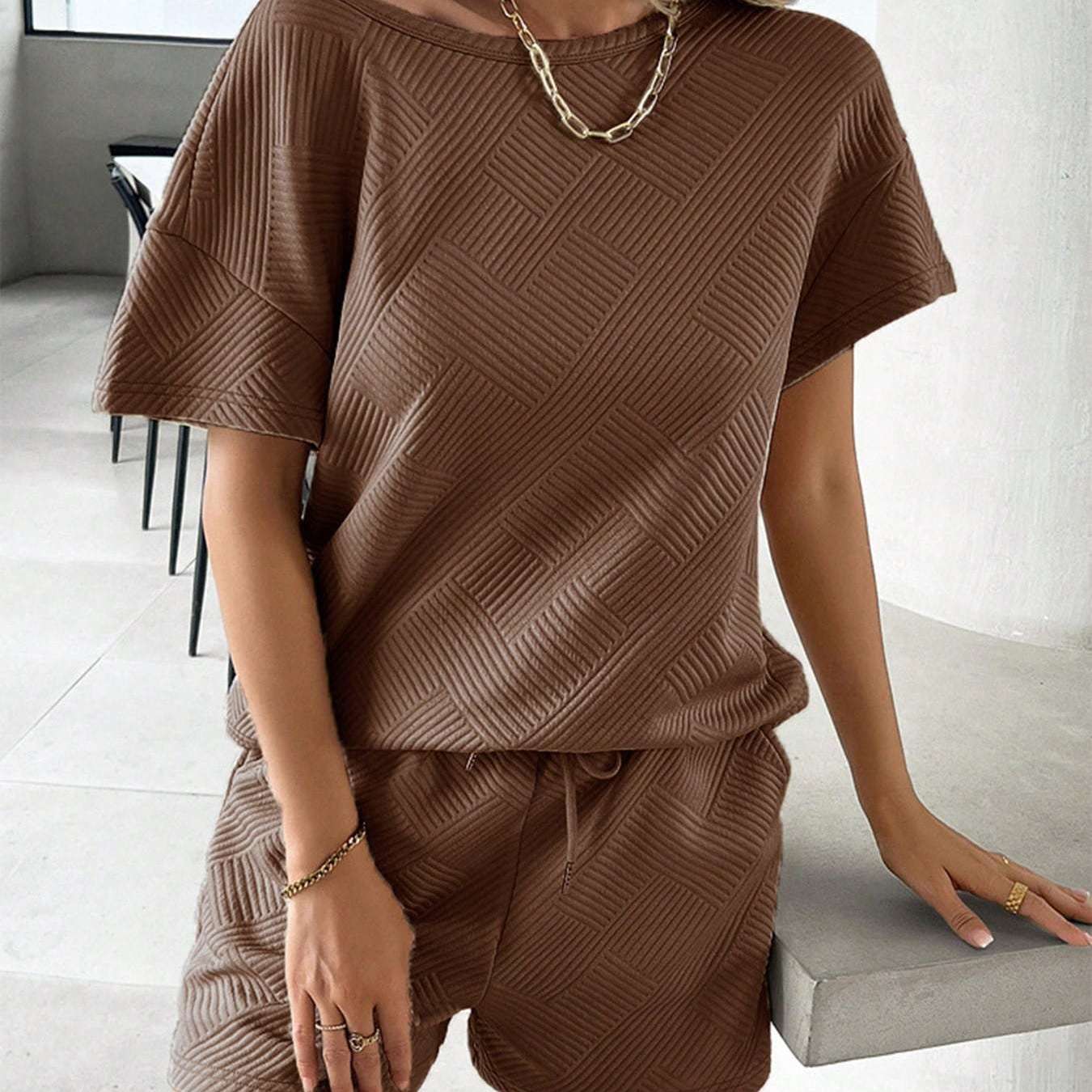 Women's 2pcs Lounge Sets Summer Outfits Short Sleeve Top And Shorts Loungewear