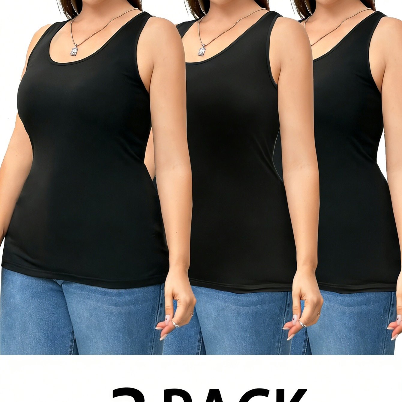 Plus Size - 3-pack Women's Plus-size Tank Tops | Stretchy & Soft Layering Essentials In Black, White, Gray - Non-see-through Basic Tops For Casual & Formal Outfits