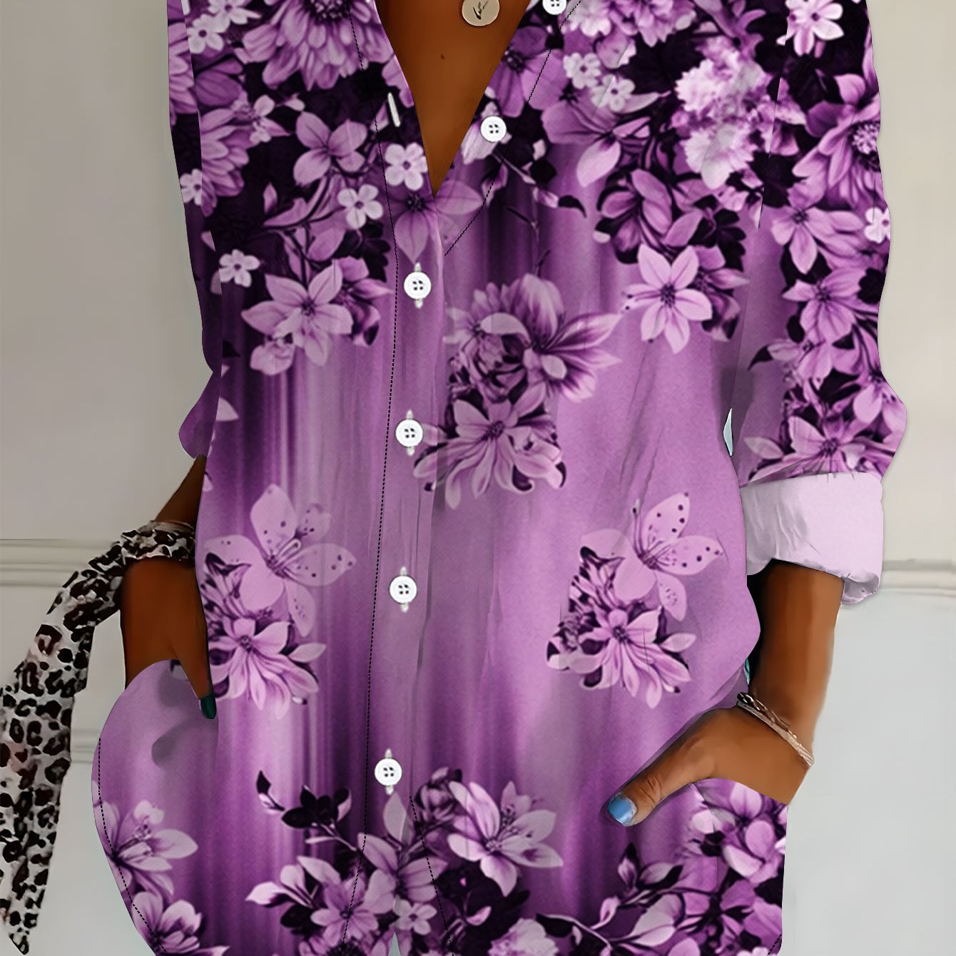 TEMU Plus Size, New Plus Size Women's Long Sleeve Printed Shirt, Fashionable Casual Button-up Lapel Blouse, Loose 's Long Sleeve Top, Versatile And