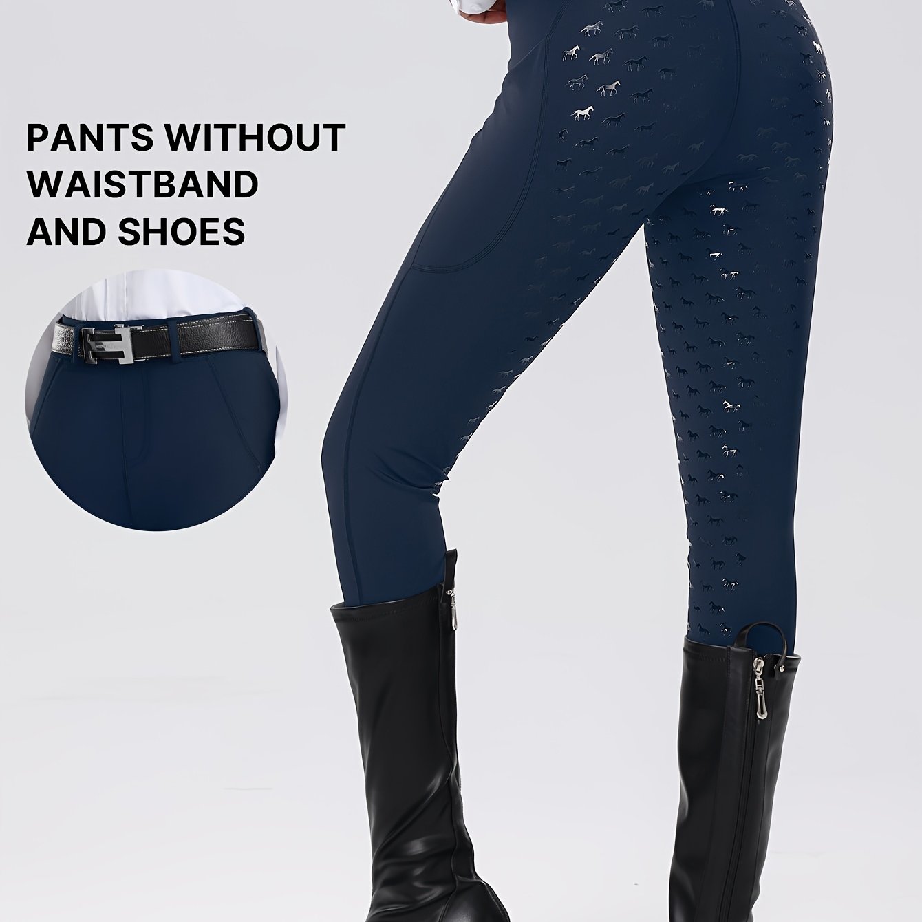 Image of Women's High-waist -lifting Fitted Equestrian Riding , Full-seat Non-slip Wear-resistant Riding Pants, High-elasticity Slim-fit With Side Pockets, Women's Sportswear. Pants Do Not A Belt Or Boots