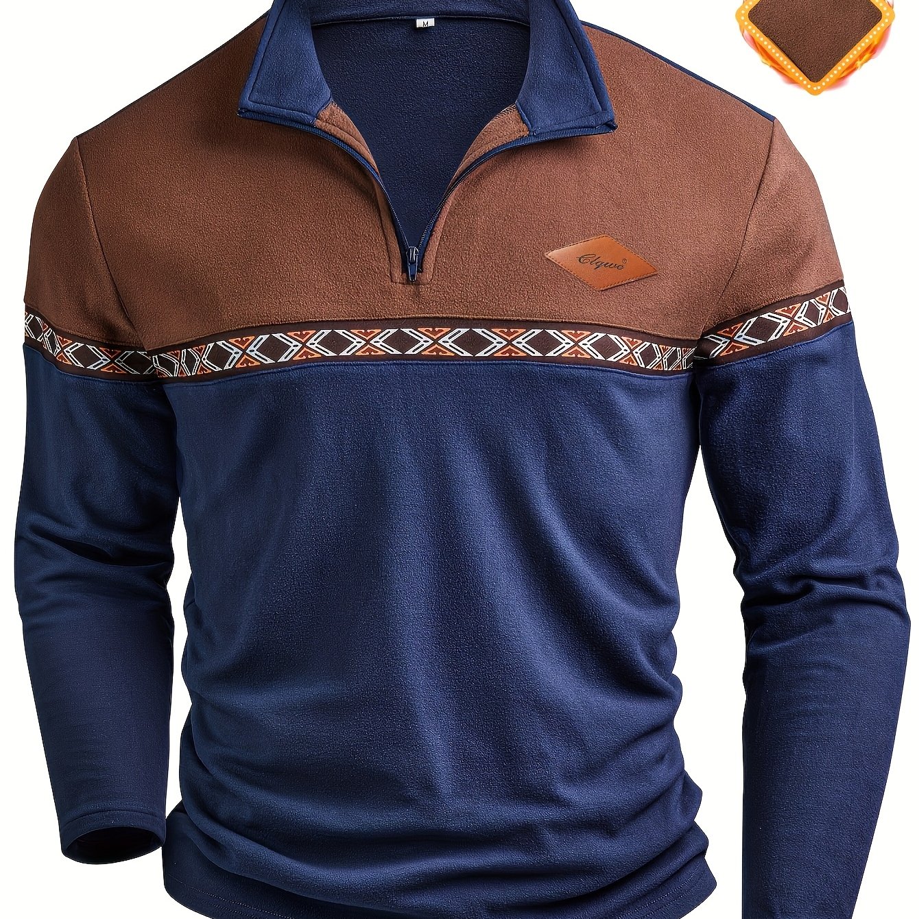 TEMU Camiseta Henley térmica para hombre, tejido de terciopelo de para otoño/invierno, larga, cremallera, solapa y diseño de bloques de color, estilo