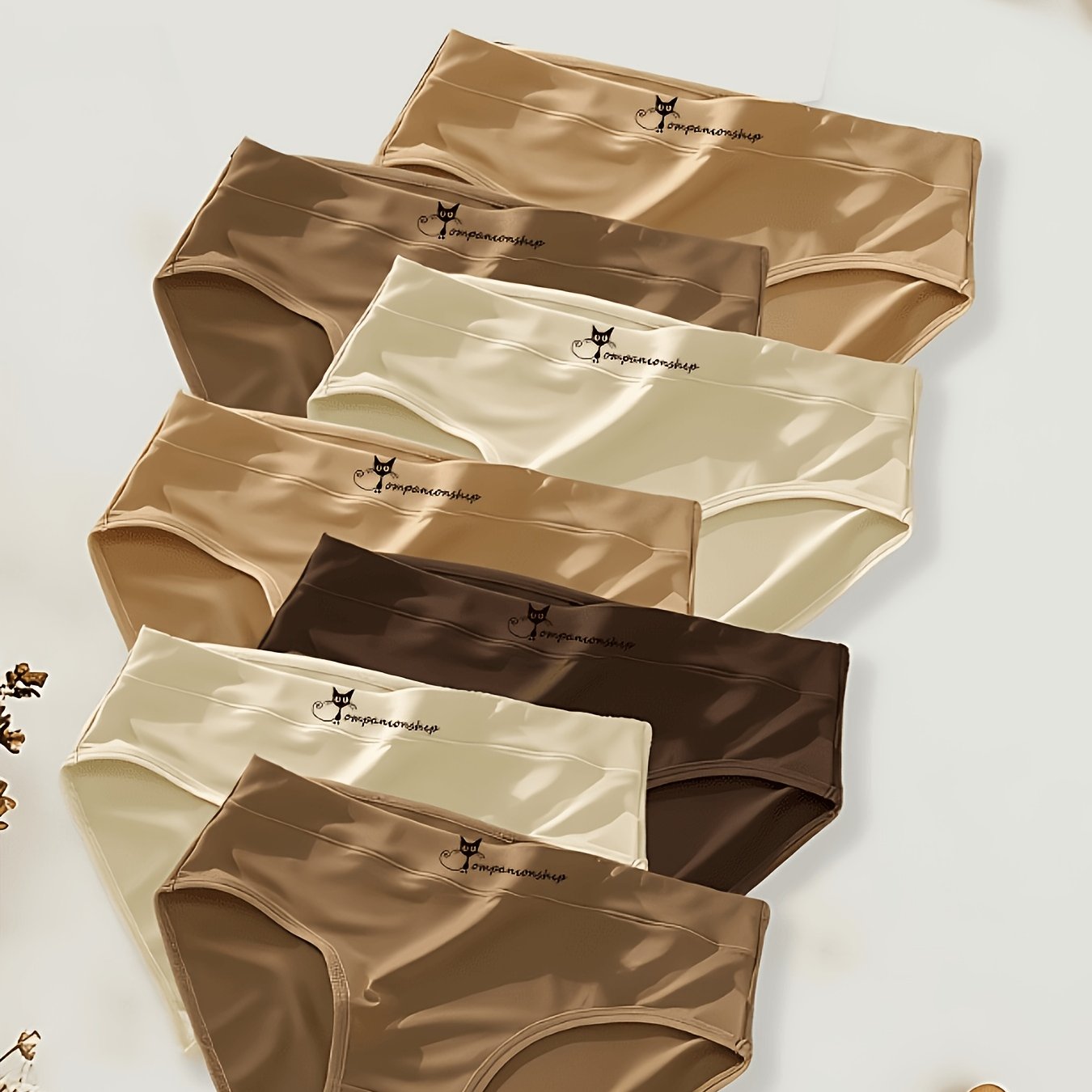 TEMU Random 7-pack Women's Minimalist Black Cat Underwear, Easy Printed Women's Underwear, Breathable And Comfortable For Daily Wear