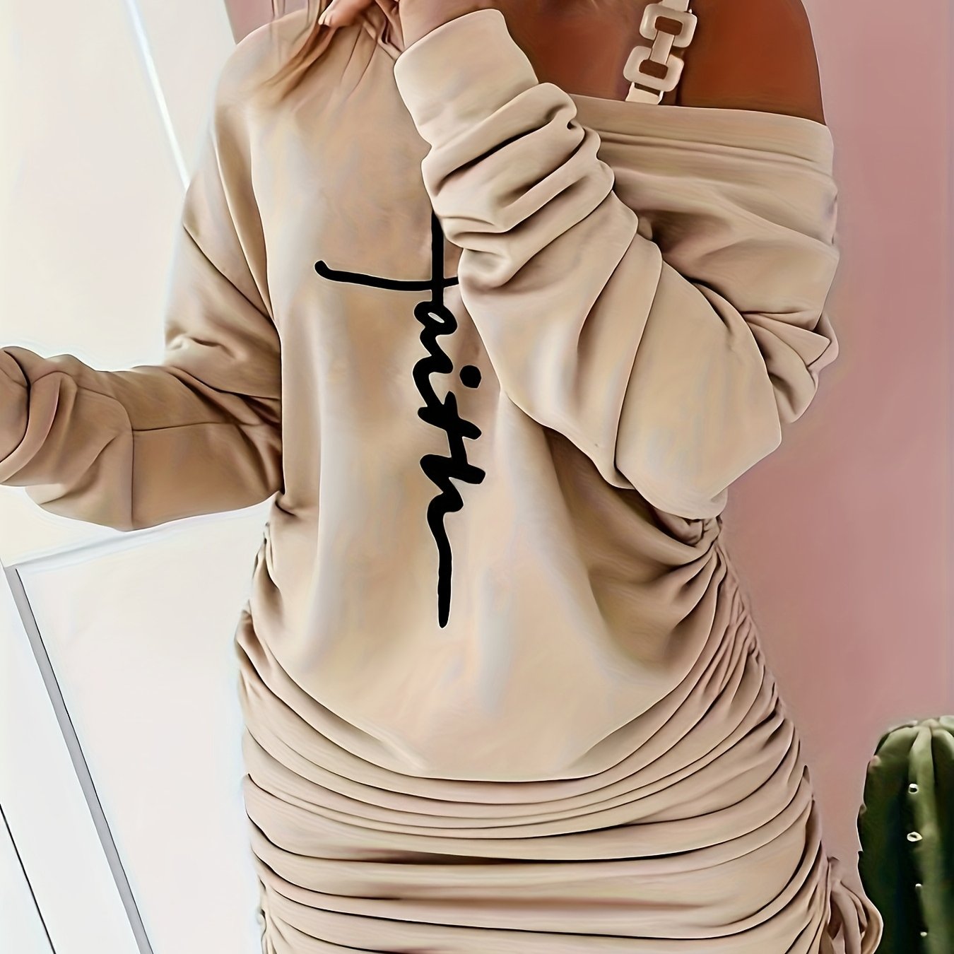 Chain Shoulder Printed Dress