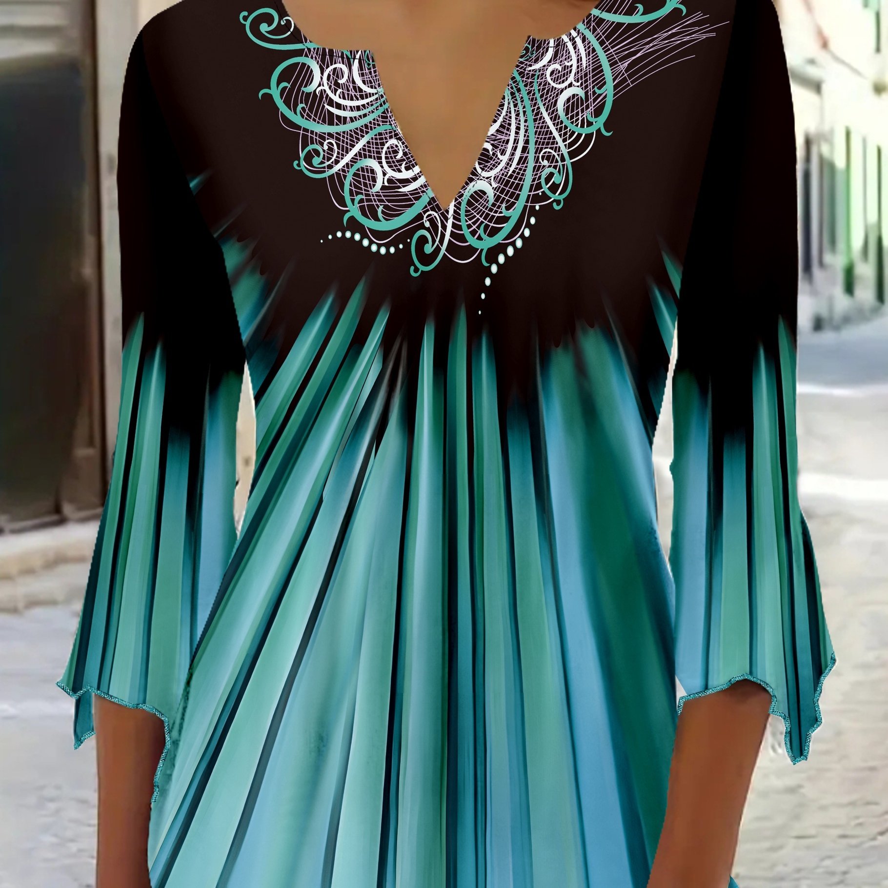 Women's New Style T-shirt, Spring/summer Collection, Blue Floral Gradient Effect