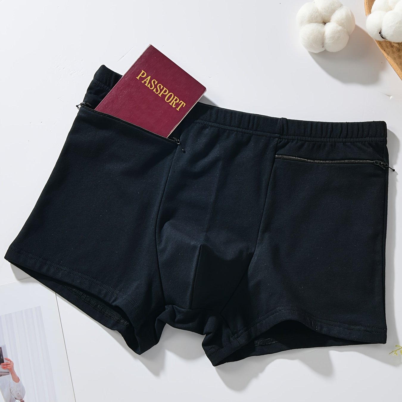 Image of 1pc Men's Anti-theft Underwear For Business Trips And Travel, Four-corner Boxer Briefs With Double Zipper Large Pocket For Hiding And , Plus Size, Comfortable And Breathable
