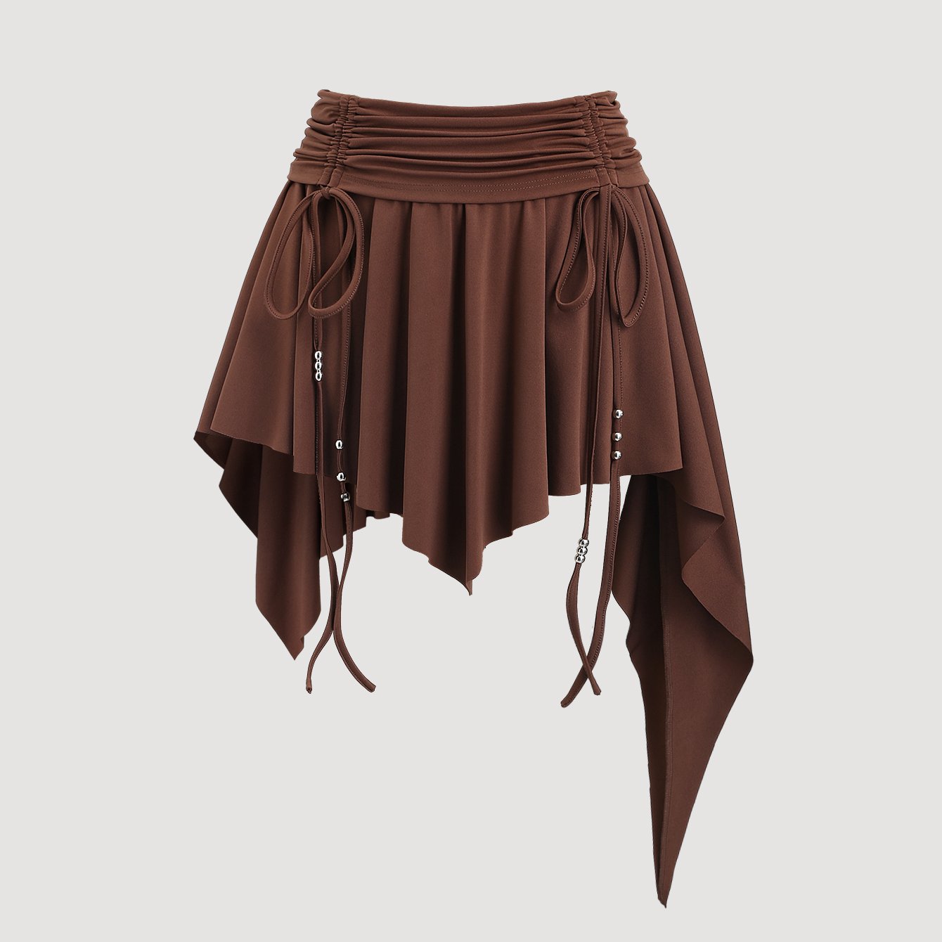 TEMU Asymmetric Brown High-waisted Short Skirt With Irregular - Solid Color Dance Skirt For Spring Summer Fall, Casual Wear, Dance Performances &