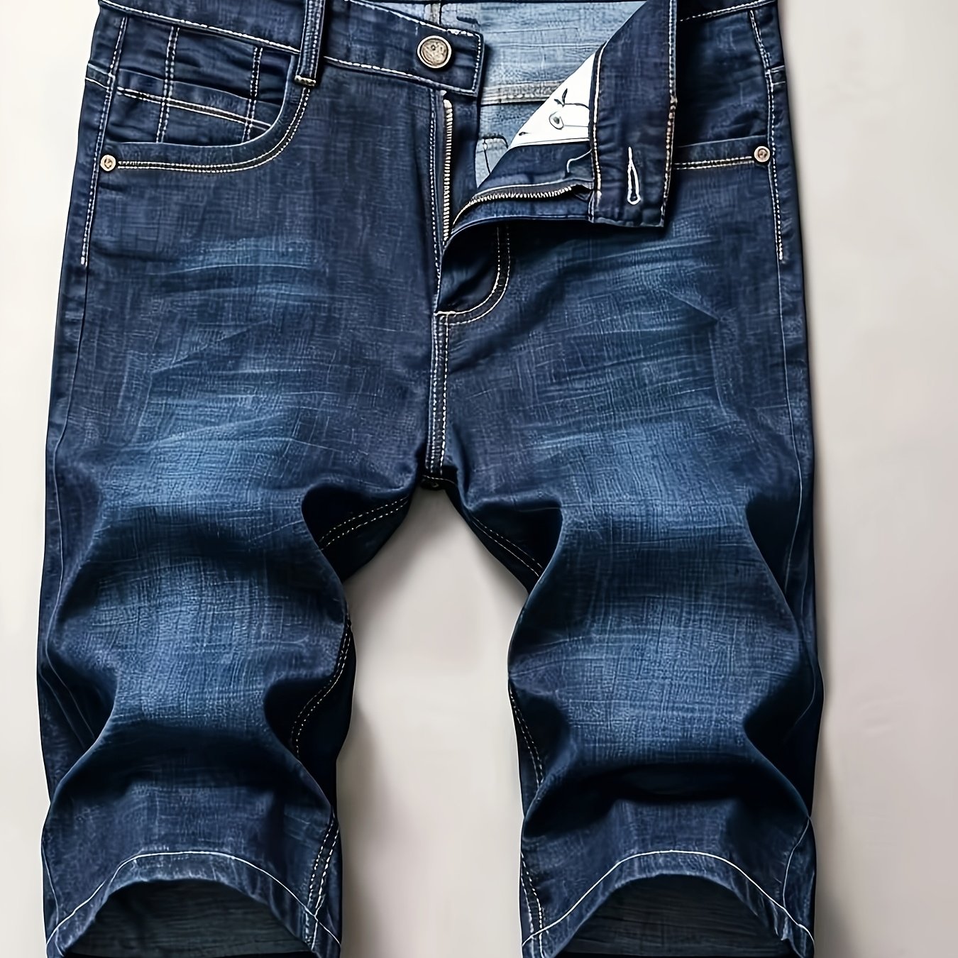 Image of Men's Lightweight Breathable Elastic Slim Fit Trendy Brand Men's Straight Loose Casual Shorts Men's Trendy Denim Shorts