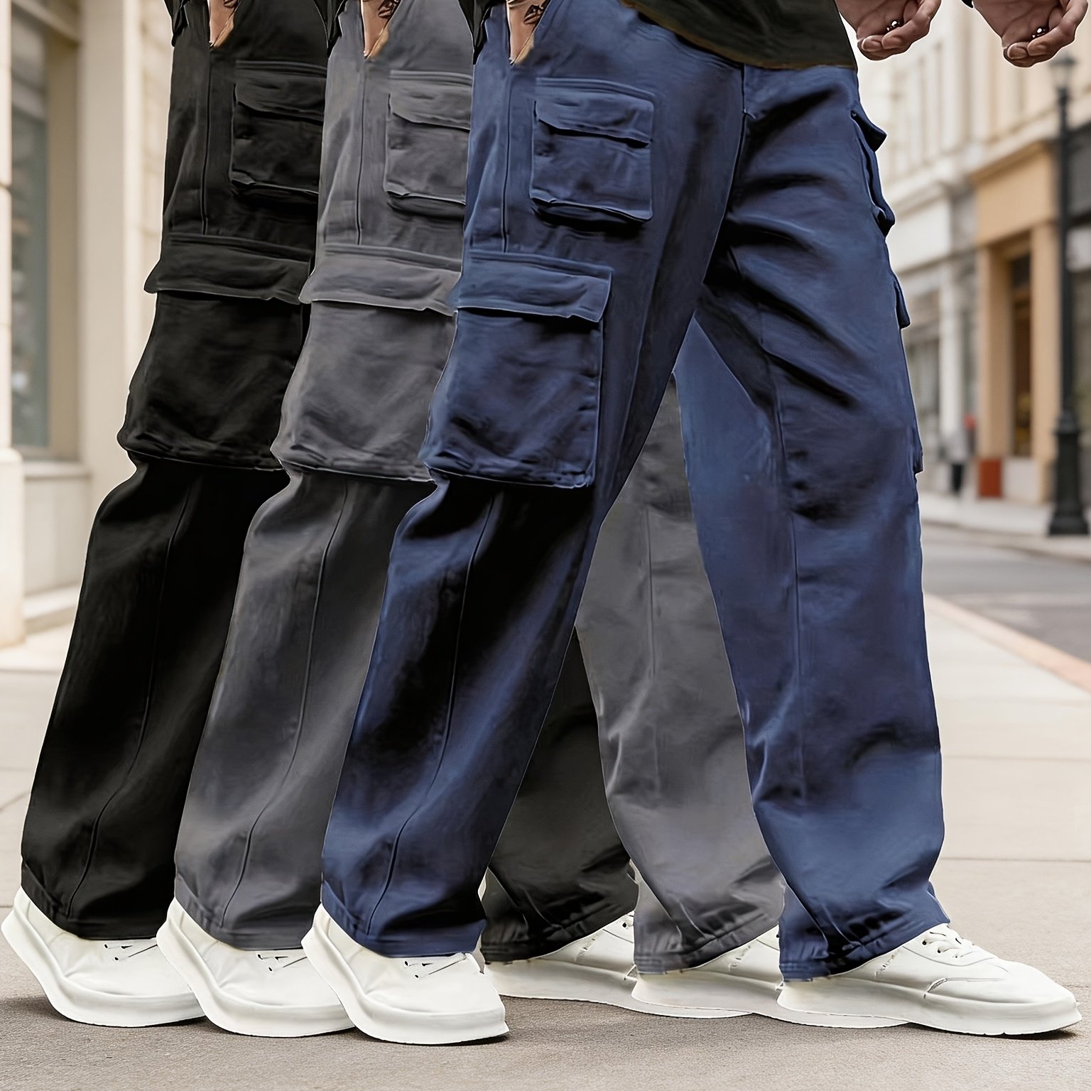 TEMU Men's Cargo Pants 3-pc, Tactical Utility Hiking Trousers, Multi-pocket Relaxed Fit Straight Leg Work Pants