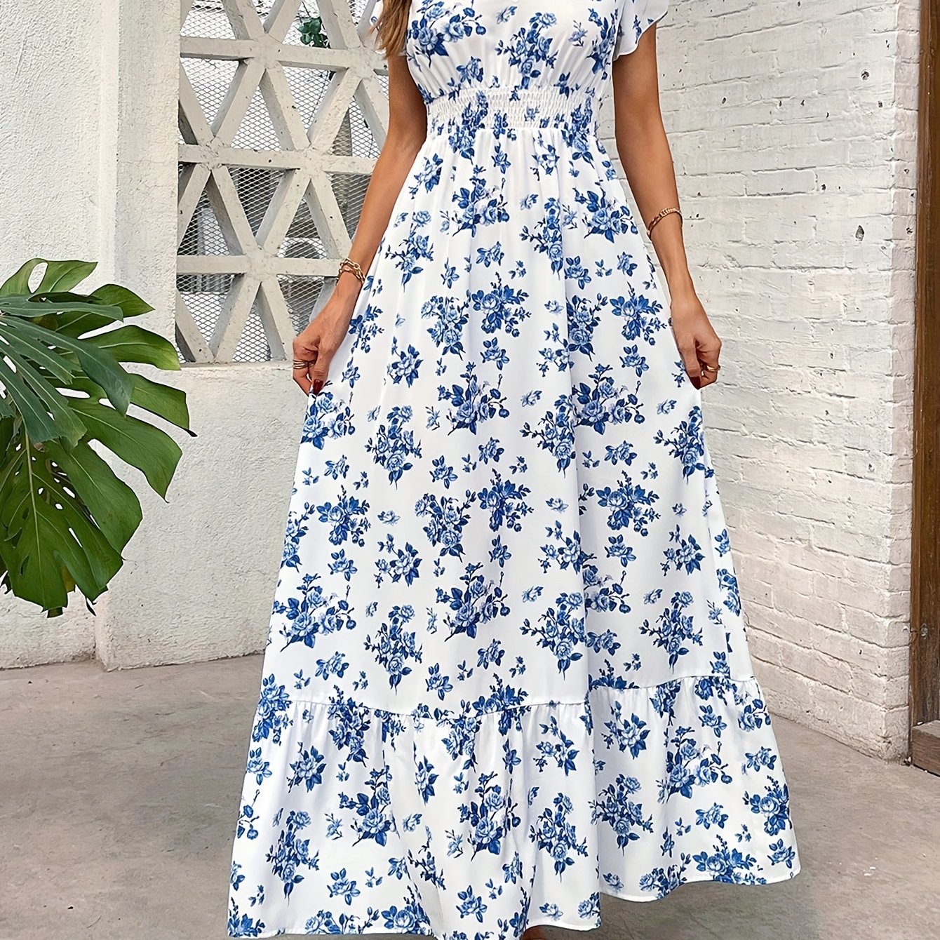 E-shop Damenmode Elegantes lässiges V-Ausschnitt Kleid mit Druck