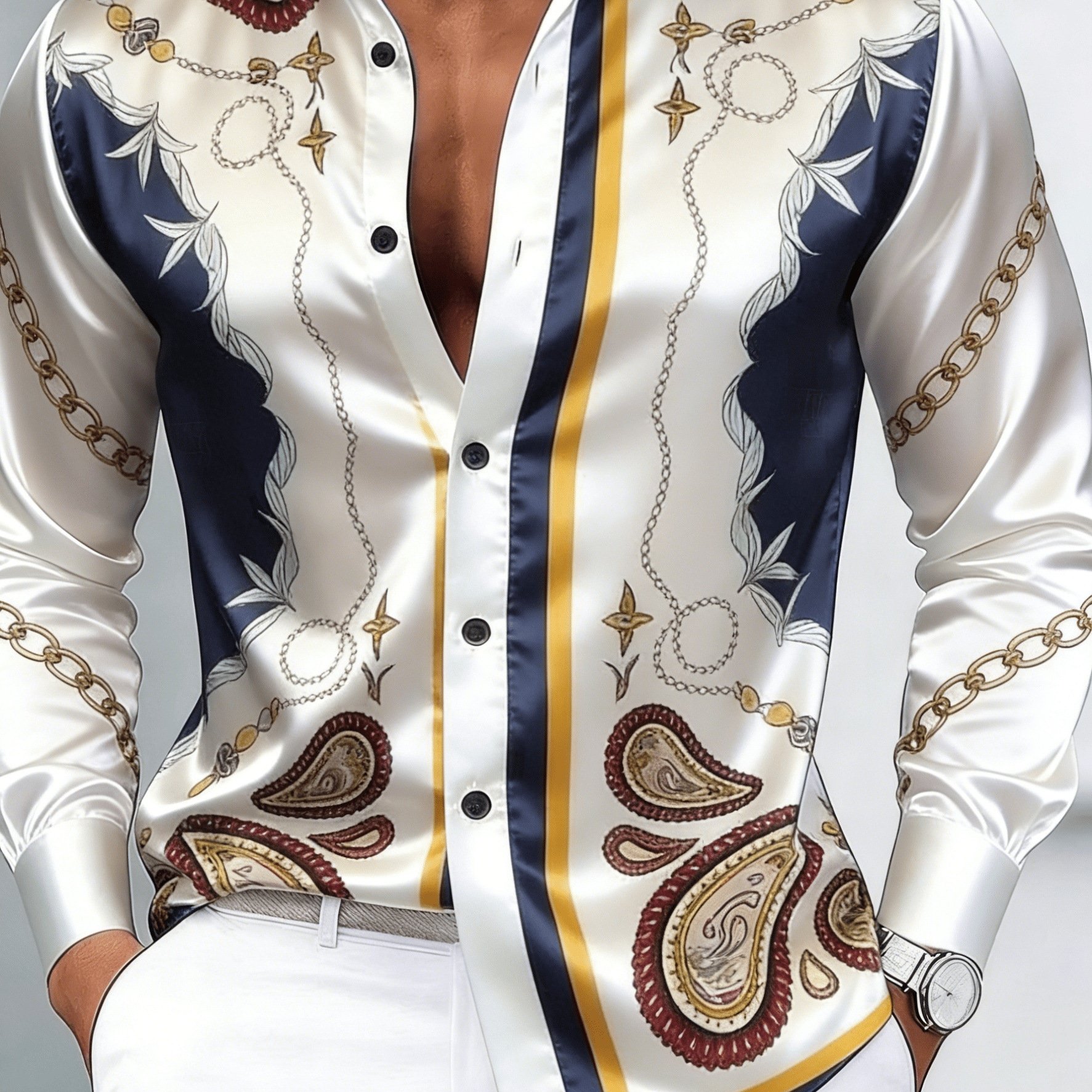 Image of Elegant Formal Wear Men Featuring A Luxurious Shirt With A Vintage Paisley Design, Making It An And A Stylish Fashion Statement