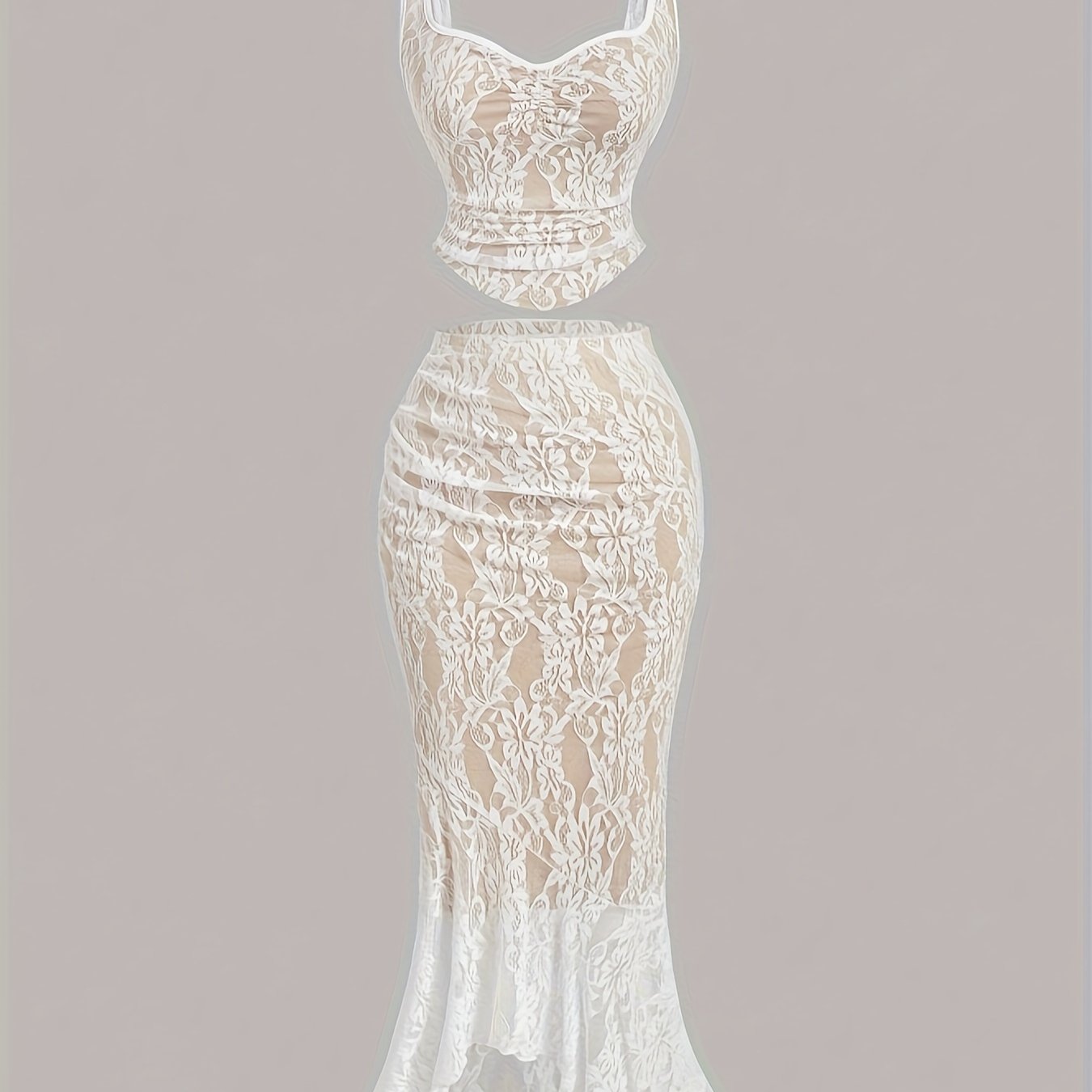 TEMU White Lace Vest And Skirt Two-piece Women's Suit