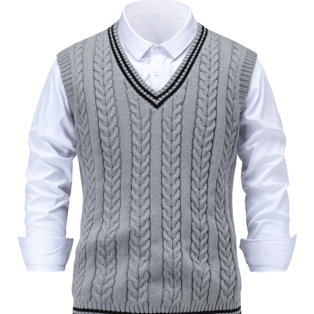 E-shop Herren- & Damen-Casual V-Ausschnitt Ärmelloses Pulloverweste, Polyester 100%, Gestreifter Farbblock-Cardigan, Mittlere Stretch-Pullover für