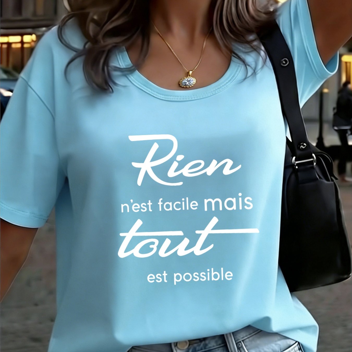 TEMU T-Shirt Motivationnel Français pour Femmes - Haut à Manches Courtes et Col Rond avec Imprimé " Pas J' Dois" & "Peut Pas J' Dois" - Blouse