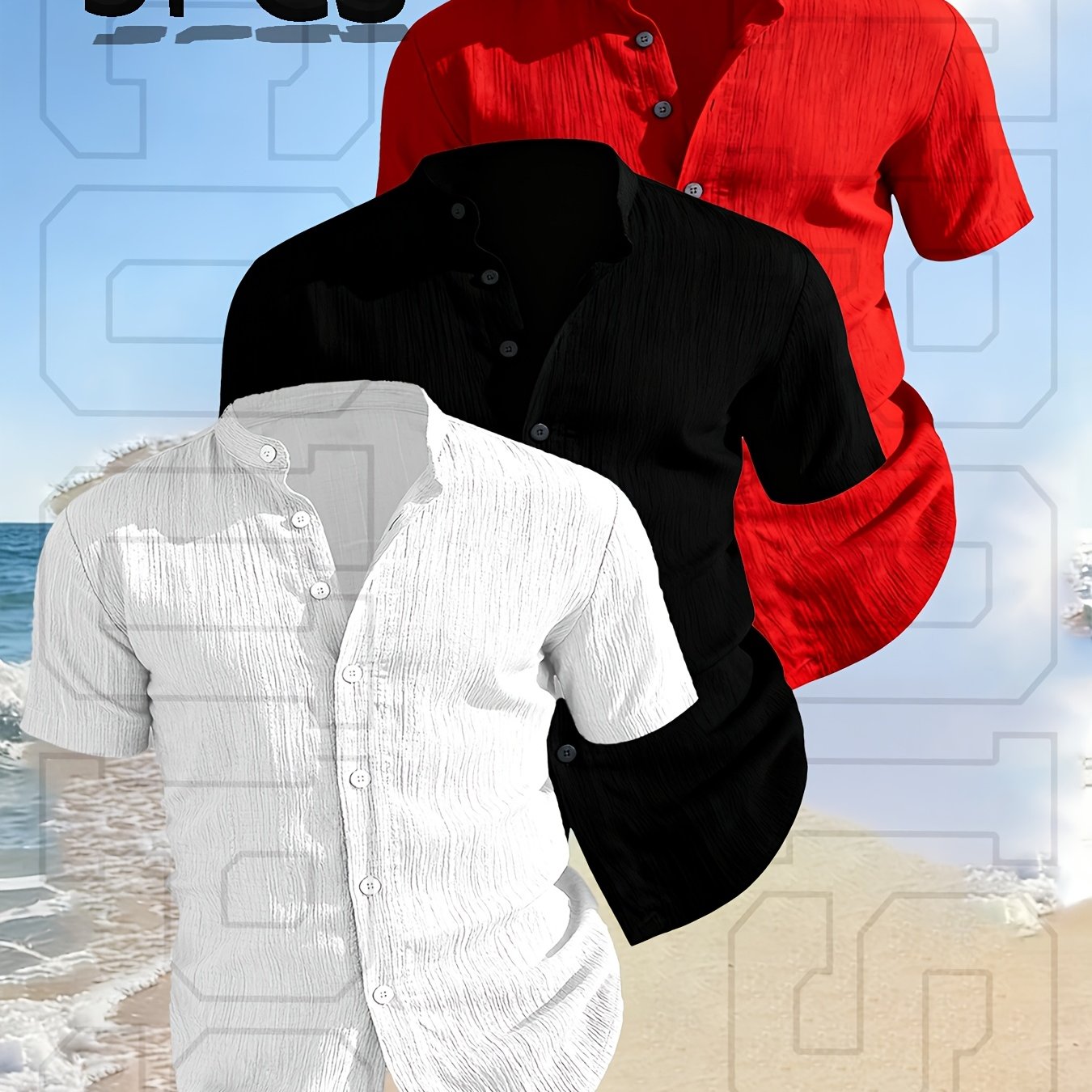 TEMU 3pcs, 2026 Men's Clothing -up Collar Solid Color Shirt - Men's Henley Shirt Spring Quality Men's Short Sleeve Collar Button-up Shirt T-shirt -