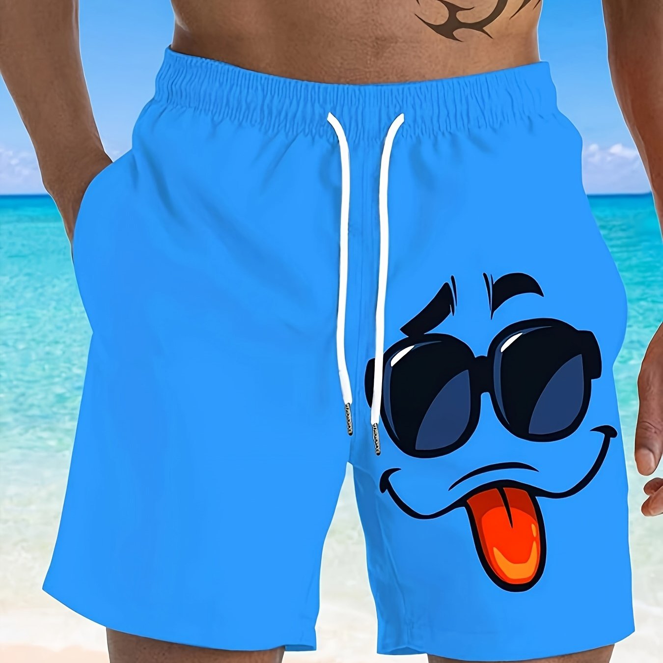 TEMU [printed Design-not Textured] Casual Plus Size Men' Shorts Athletic Beach Pants Swimming Pool