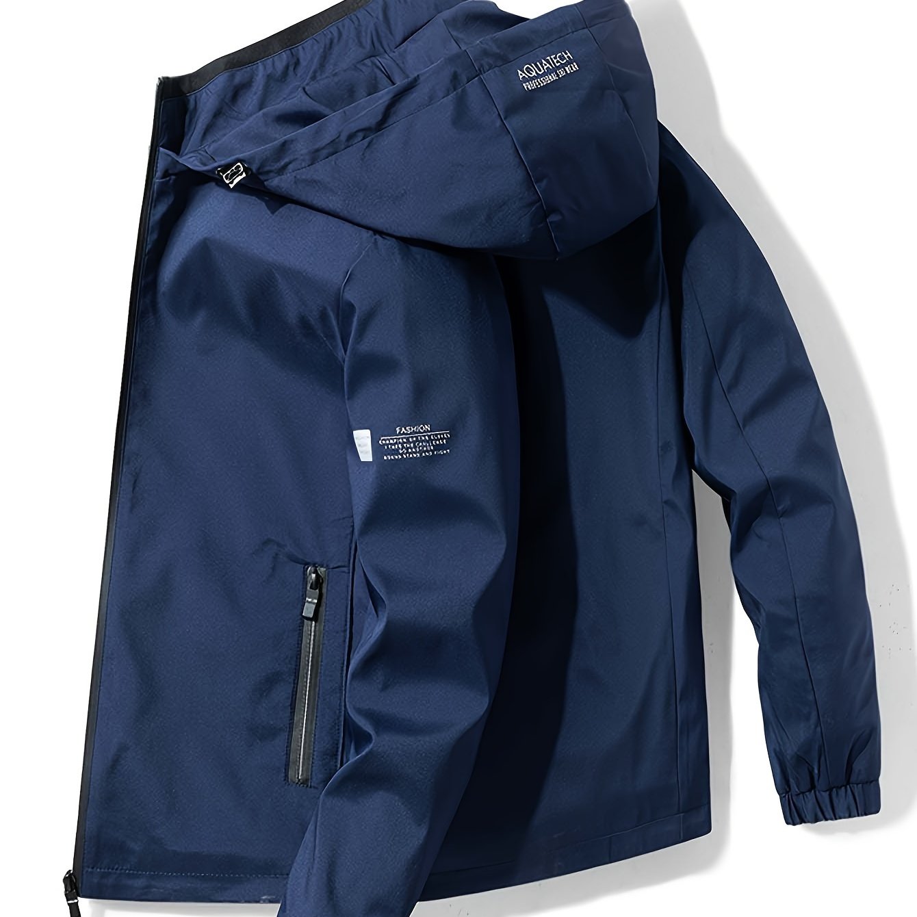 Men's Lightweight Windproof Hooded Jacket With Zippered Pockets, Regular Fit Casual Sport Coat For Spring/fall, Machine Washable Outdoor Coat, Fashion, Windbreaker Jacket, Plus Size