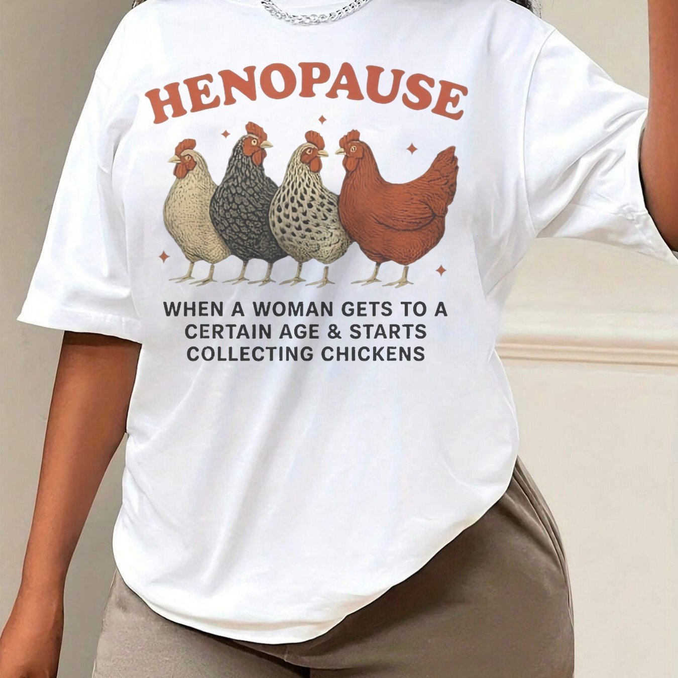 TEMU Old Hen Farmhouse Fun Chicken Enthusiast Quirky Farm Life Graphic Casual Casual Attire Same Style For Men And Women 2026 Summer Short Sleeve