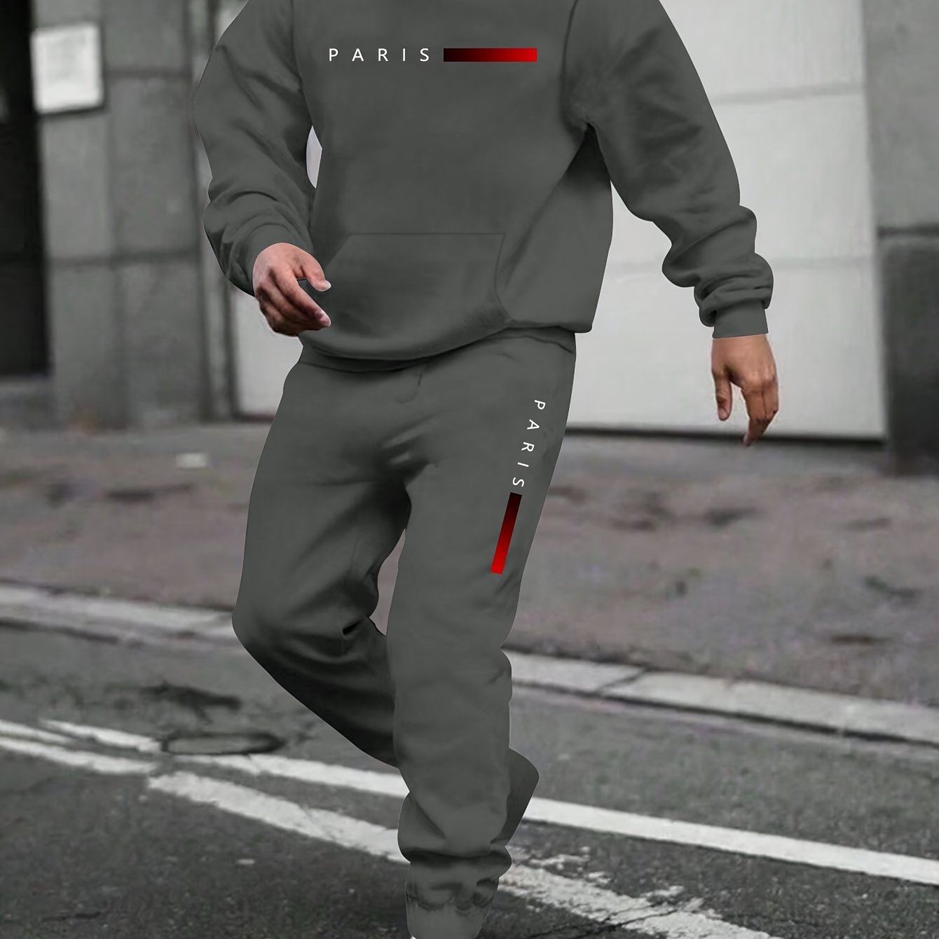 TEMU Casual Printed Hoodie & Drawstring Sweatpants Set - Polyester, , Long , Fall/