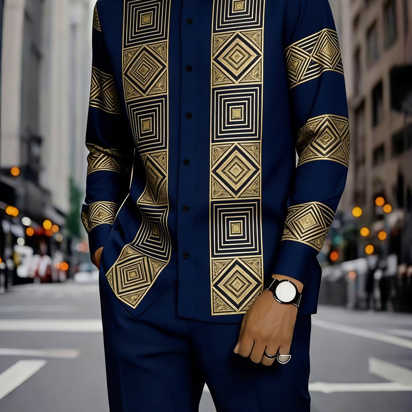 TEMU Ensemble 2 pièces pour homme chemise à col et pantalon - Léger et respirant, convient à toutes - Imprimé numérique, coupe régulière petite,