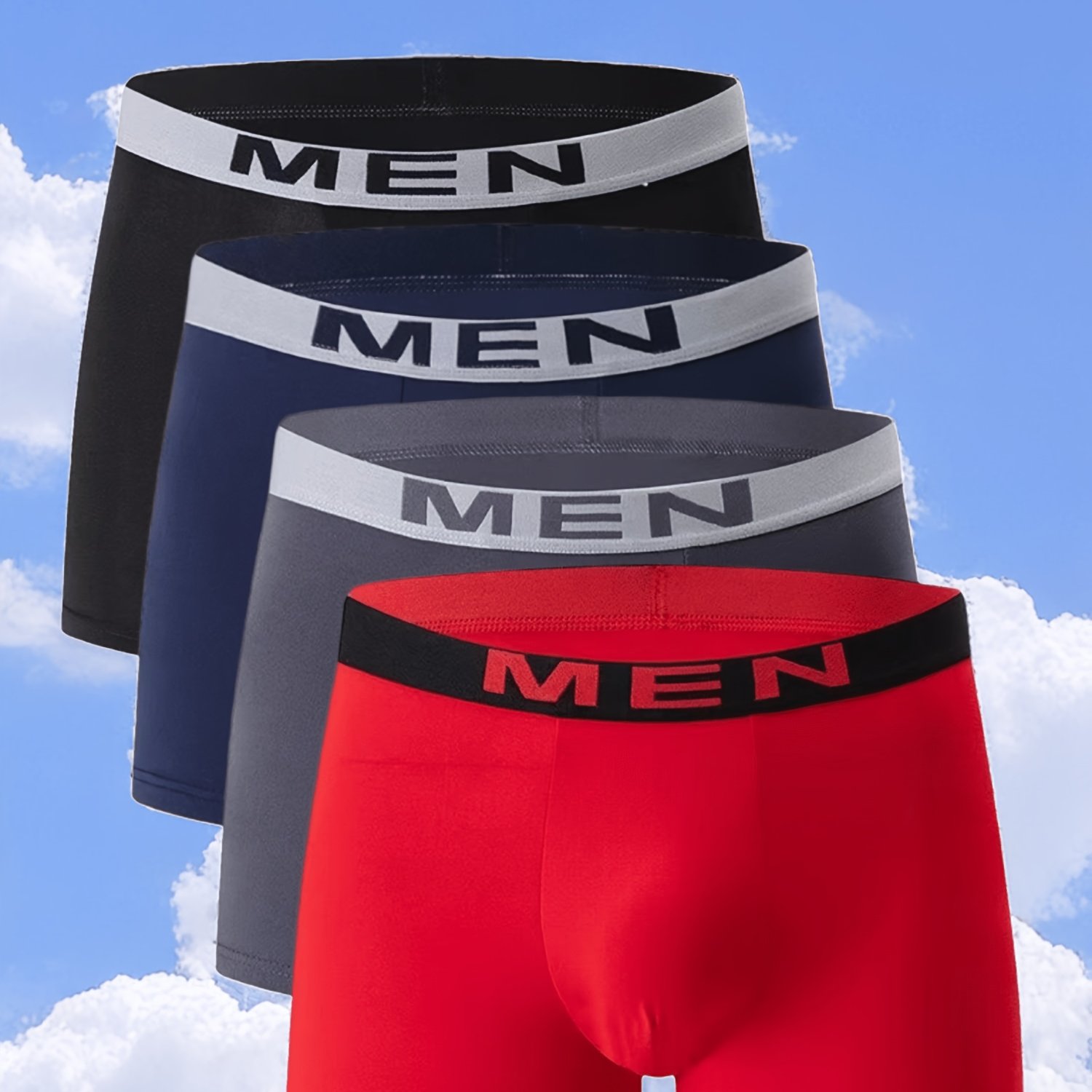 TEMU 2pcs Random Men&;s "men" Letter Fashion Breathable Boxer Briefs, Breathable Comfortable Stretchy Underwear,suit To Casual And Sport Wear