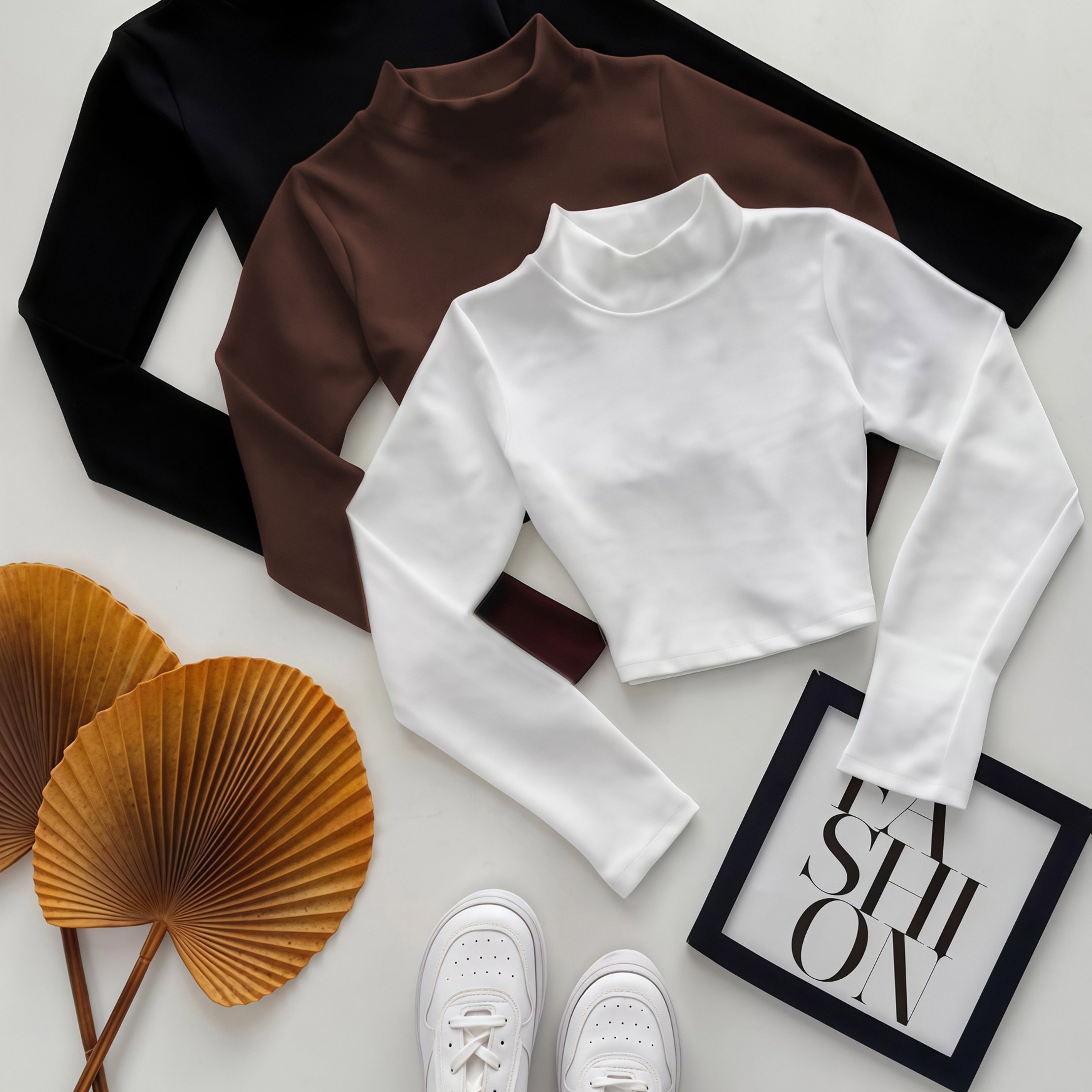 TEMU Women's Mock Neck Easy Versatile Slim Fit Short Fashion Long Sleeve 3pcs Set