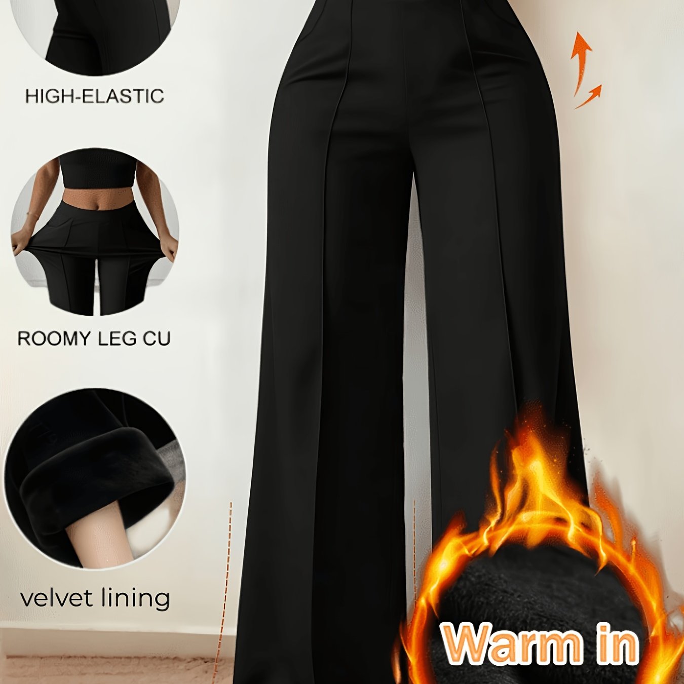TEMU Plus Size - Herbst Winter Damenmode Hose in Unifarben, Warm und Bequem, Plüschstoff, Geeignet für den täglichen Arbeitsweg