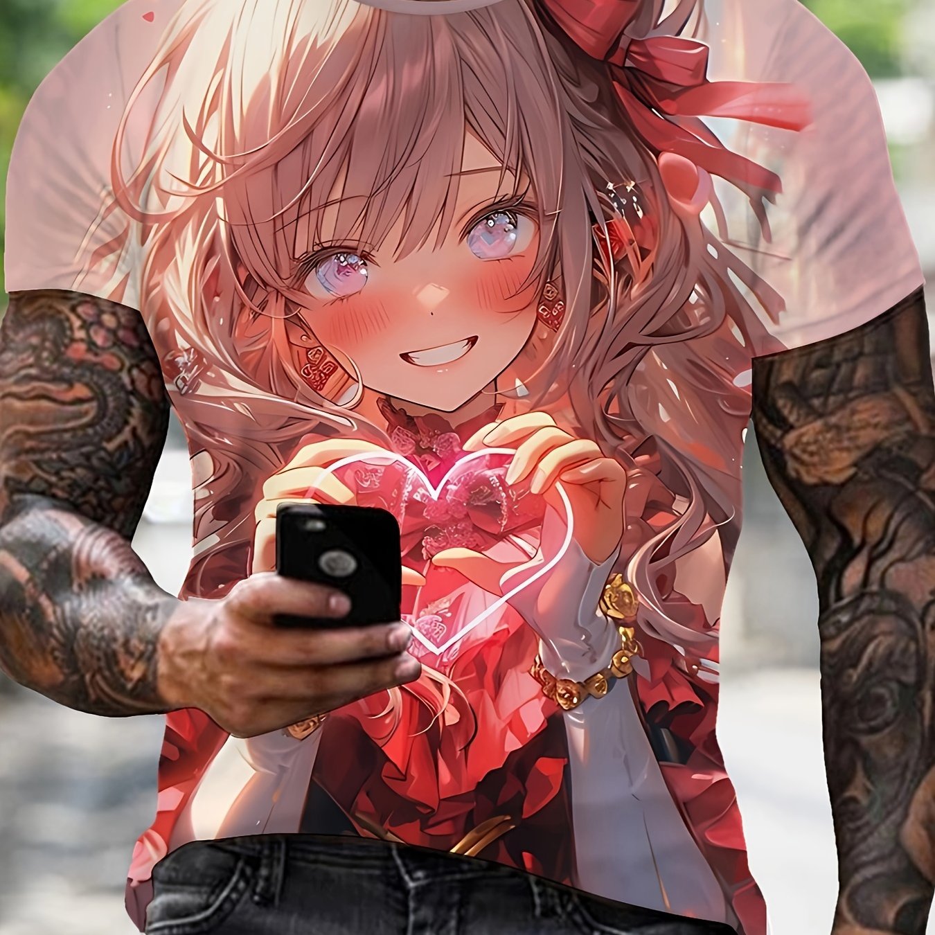 TEMU 1pc Anime Girl Print T-shirt, Men's Casual Crew Neck Short-sleeved T-shirt, Four-season Knitted Fabric T-shirt, Regular Fit, Material,
