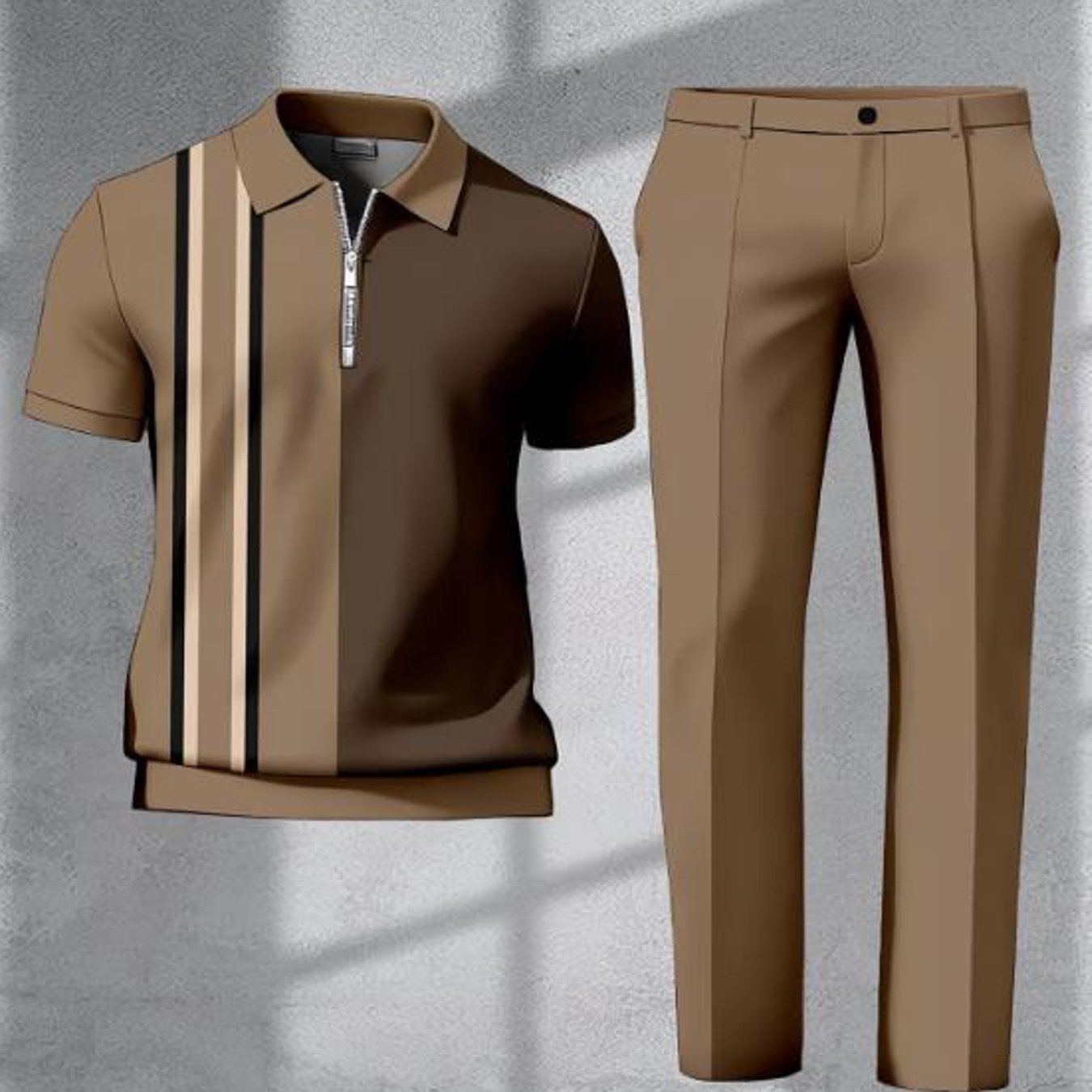 Image of Urban Fashion Asymmetrical Stripe Panel Men's Casual Outfit Short Sleeve And Pants 2pcs Set Men's Clothing Trendy Stylish Set Weekend Wear Casual Wear Gift For Boyfriend Daily Outfit, Plus Size