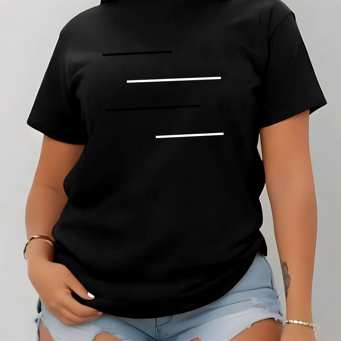 TEMU Ladies' Exquisite Printed T-shirt - Summer Women's Fashion, Stylish Print, Breathable And Comfortable, Round Neck T-shirt, Soft Fabric, Perfect