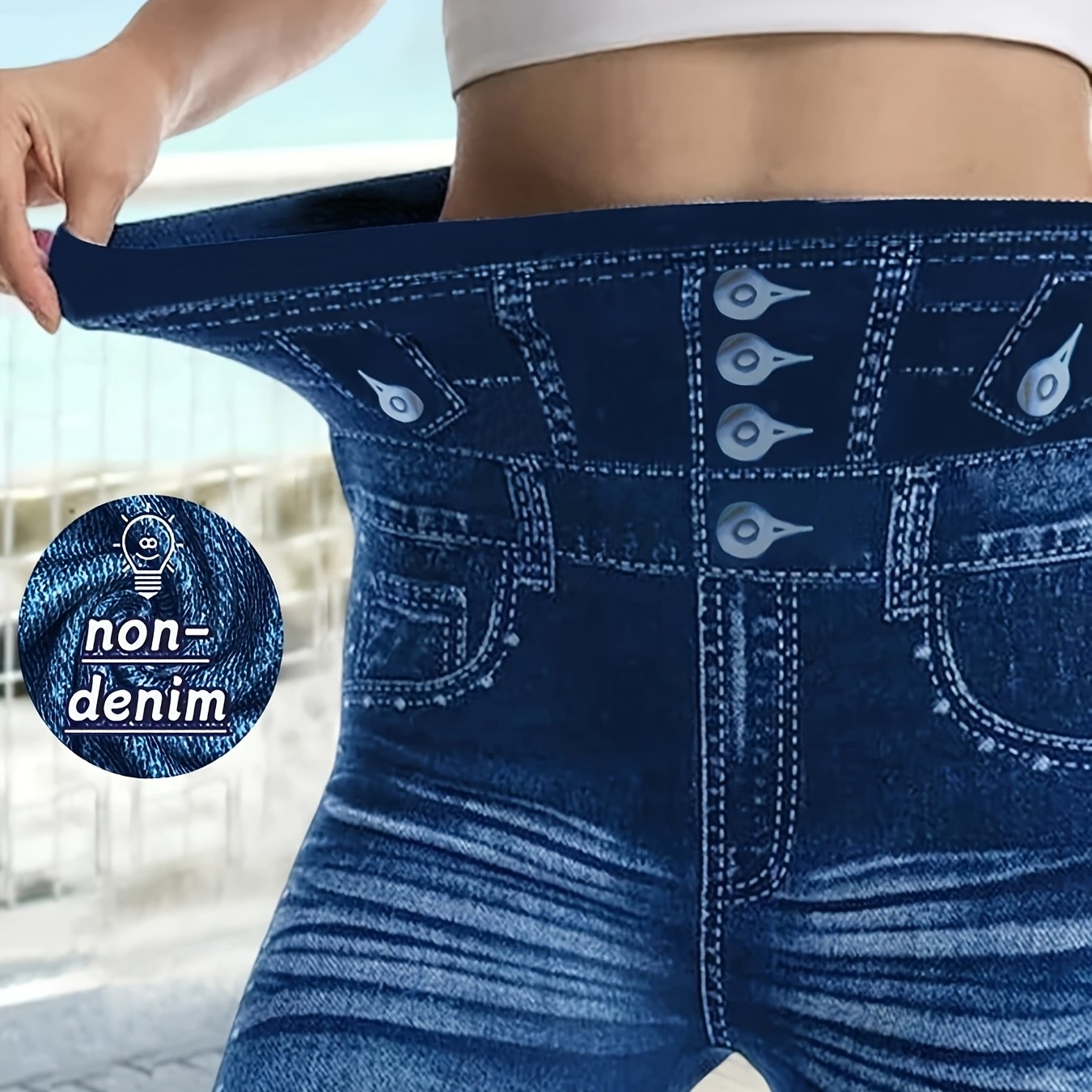 Image of [printed Leggings - Not Denim Fabric]zd012322 \ Women's Leggings, Denim-like Printed Tights