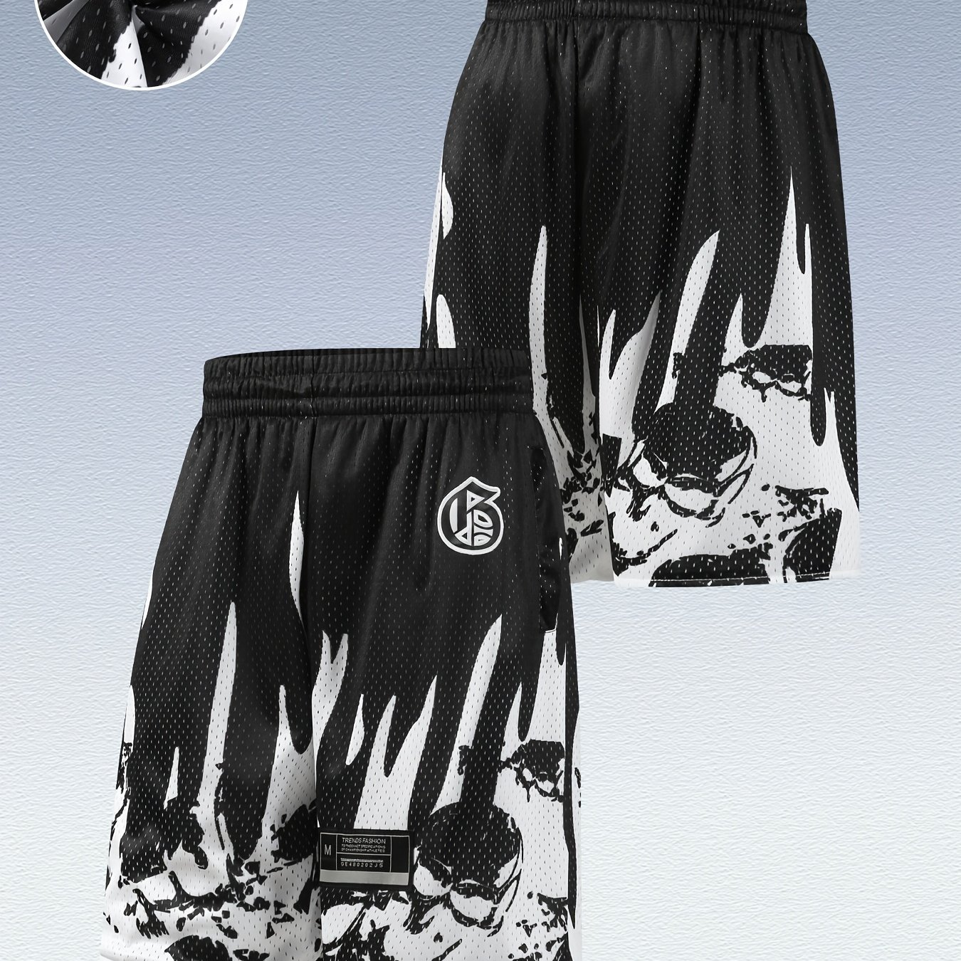 TEMU Color-block Mesh Breathable Skull Flame Trendy Athletic Shorts Summer Running Training Bermuda Shorts