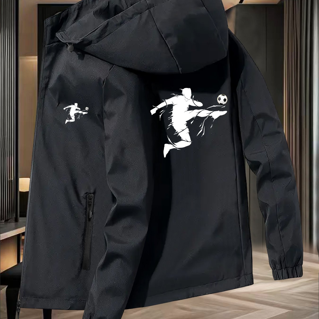 TEMU New Unisex Jackets Featuring Soccer Elements, Windproof And Breathable Outdoor Climbing Apparel For Couples, Suitable For Outdoor Wear And Home