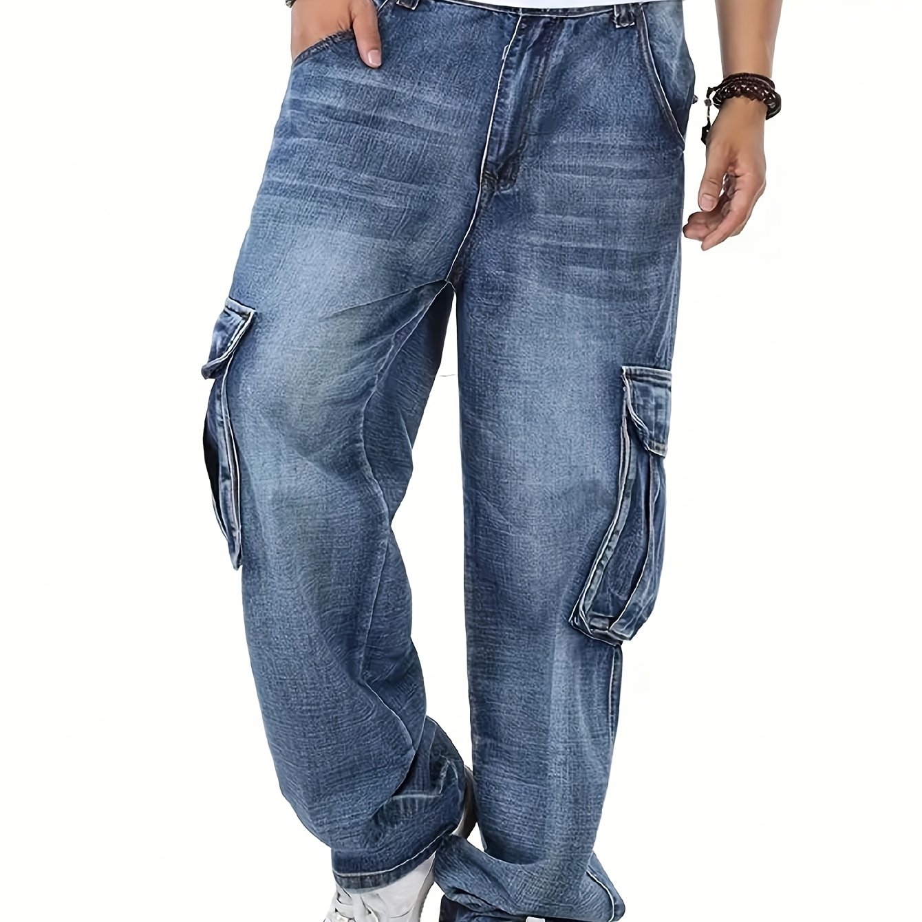 1pc Fashionable Western Denim Long Trousers, Versatile, Plus Size
