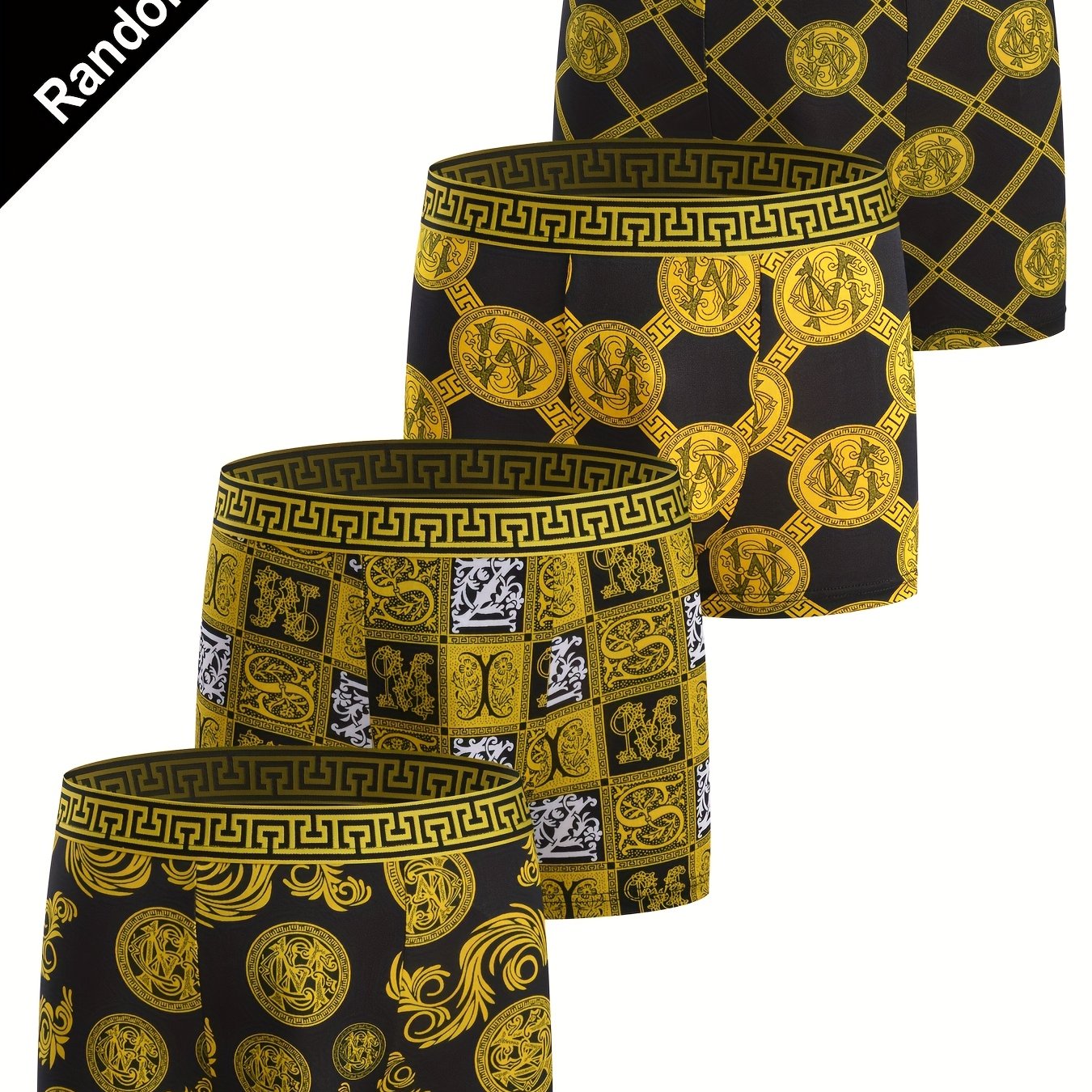 Image of Random 1pc Breathable And Soft Men&;s Black Golden Boxer Briefs, Men&;s Black Shorts, Elastic And Comfortable, Men&;s Underwear, Very Suitable For