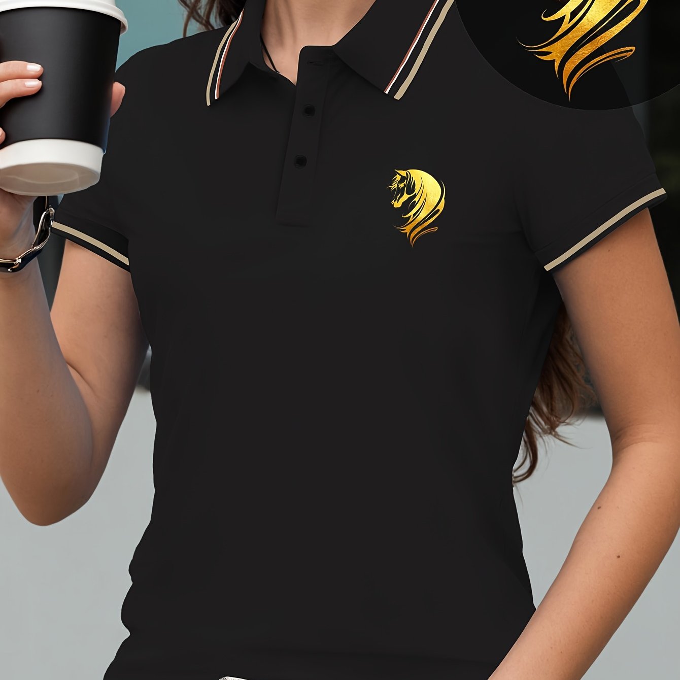 TEMU Polo à manches courtes pour femmes avec imprimé motif