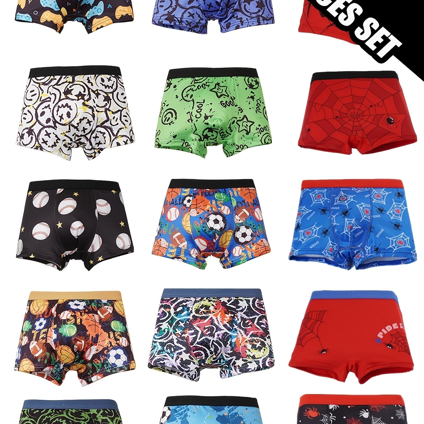 Image of Random 10pcs Boys' Boxer Briefs - Basketball & Soccer , Fashion Graffiti, Breathable & Comfortable, Lightweight Street Style Underwear For Young Boys