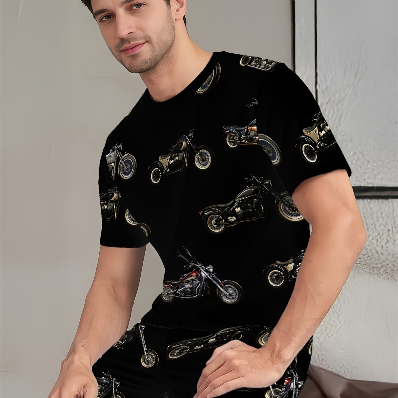 TEMU /summer/autumn Men's Fashion Casual Pajama Set, Short Sleeve And Shorts Comfortable 2pcs Pajamas