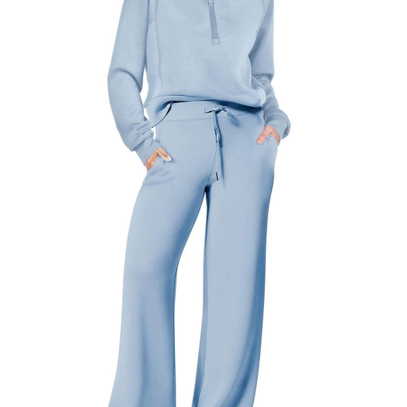Image of 2026 New Autumn Winter Casual Set Zip-up Long Sleeve Sweatshirt Wide Leg Pants 2pcs Outfit (please Refer To Size Chart)