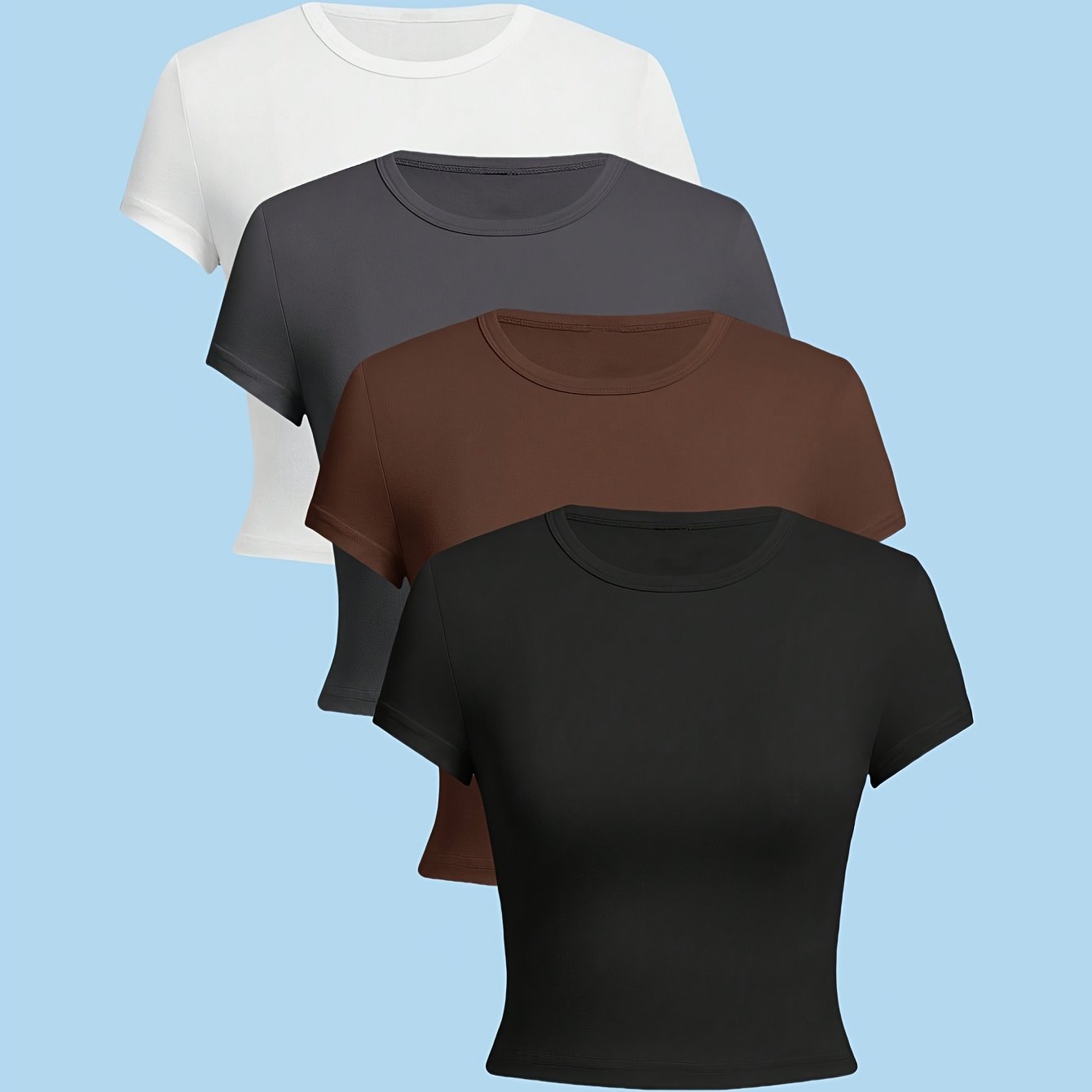 TEMU 4pcs Set Of Easy Versatile Fashion Casual Base Shirt With Temperament Short Sleeves