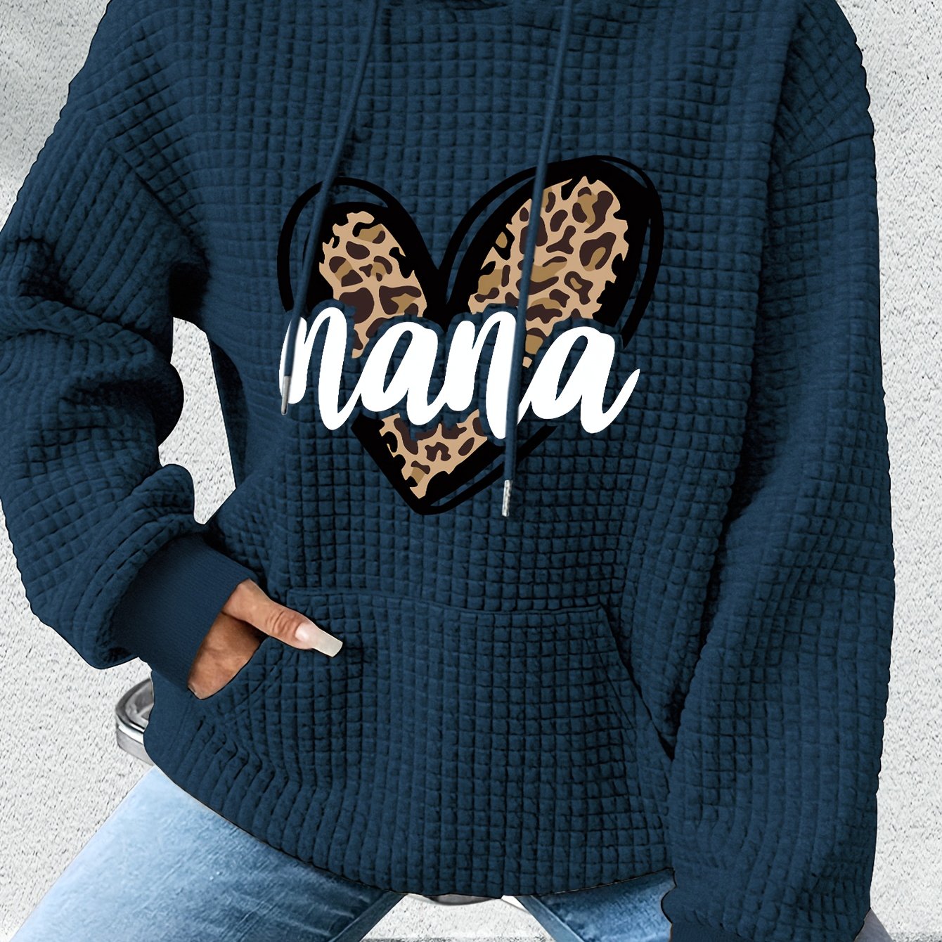 TEMU Sweat à capuche longue manche en avec imprimé motif directionnel et cordon de serrage